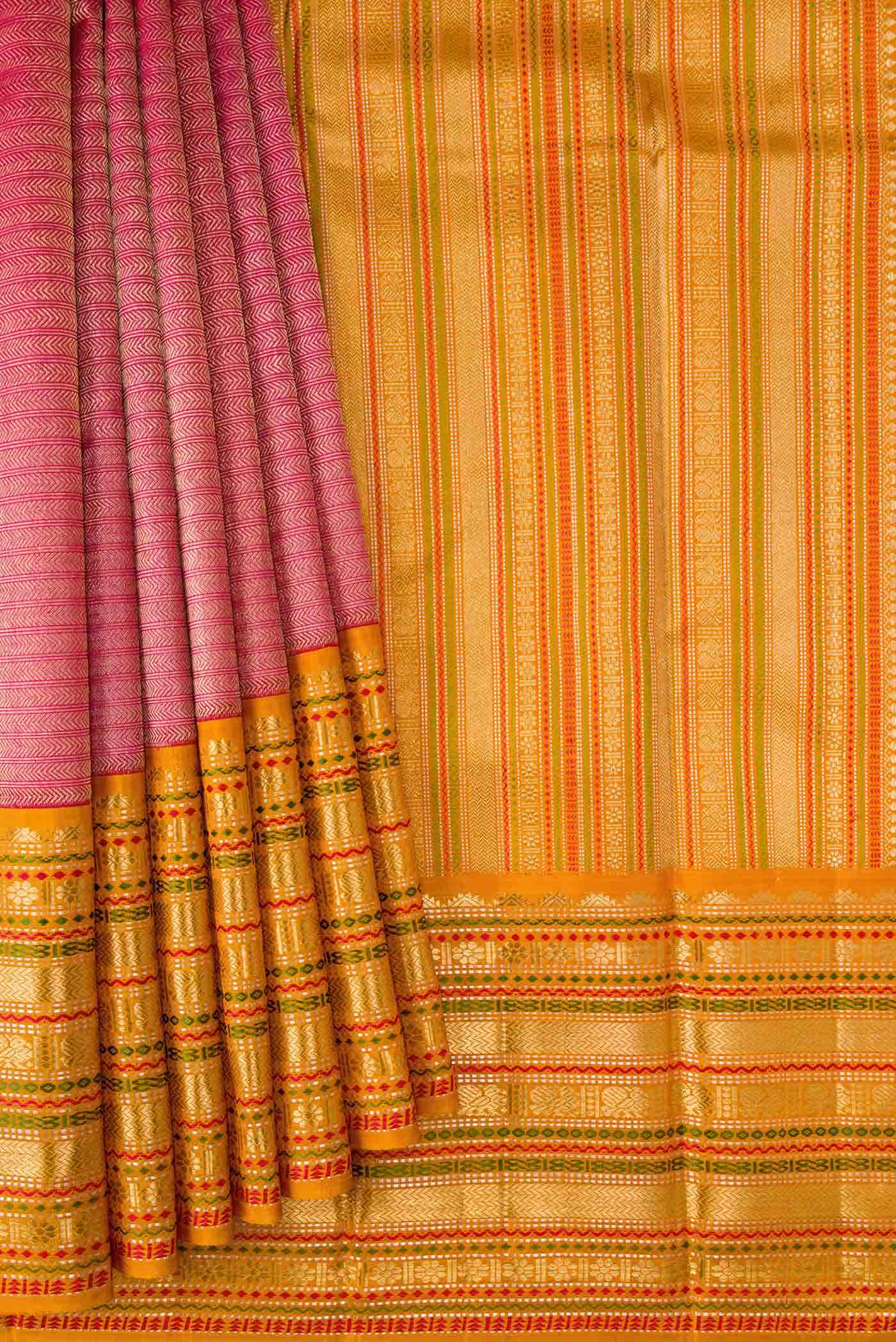 Pure Silk Pure Zari Pink Dual Tone Kanjivaram Saree - Image 2