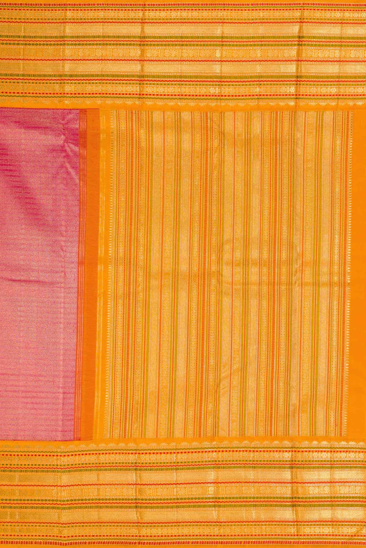 Pure Silk Pure Zari Pink Dual Tone Kanjivaram Saree - Image 5