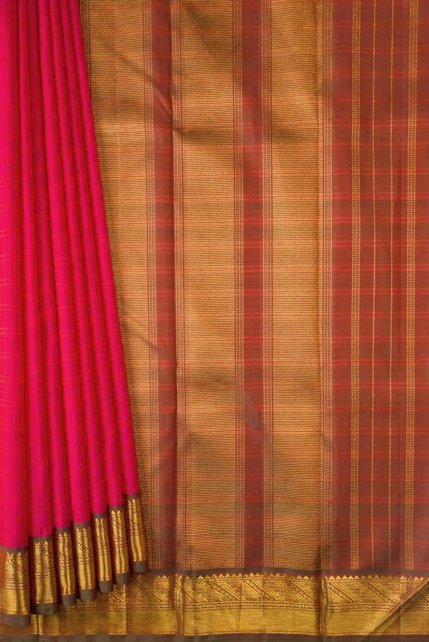 Pure Silk Pure Zari Pink Dual Tone Kanchipuram Saree - Image 2