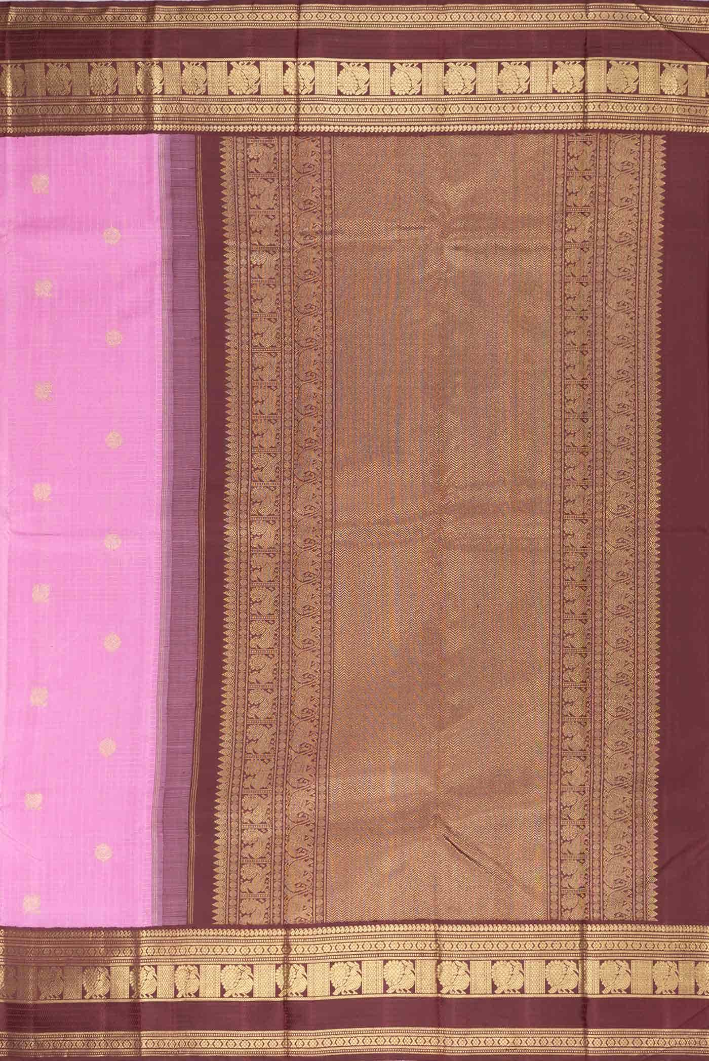 Pure Silk Pure Zari Pink Dual Tone Kanjivaram Saree - Image 5
