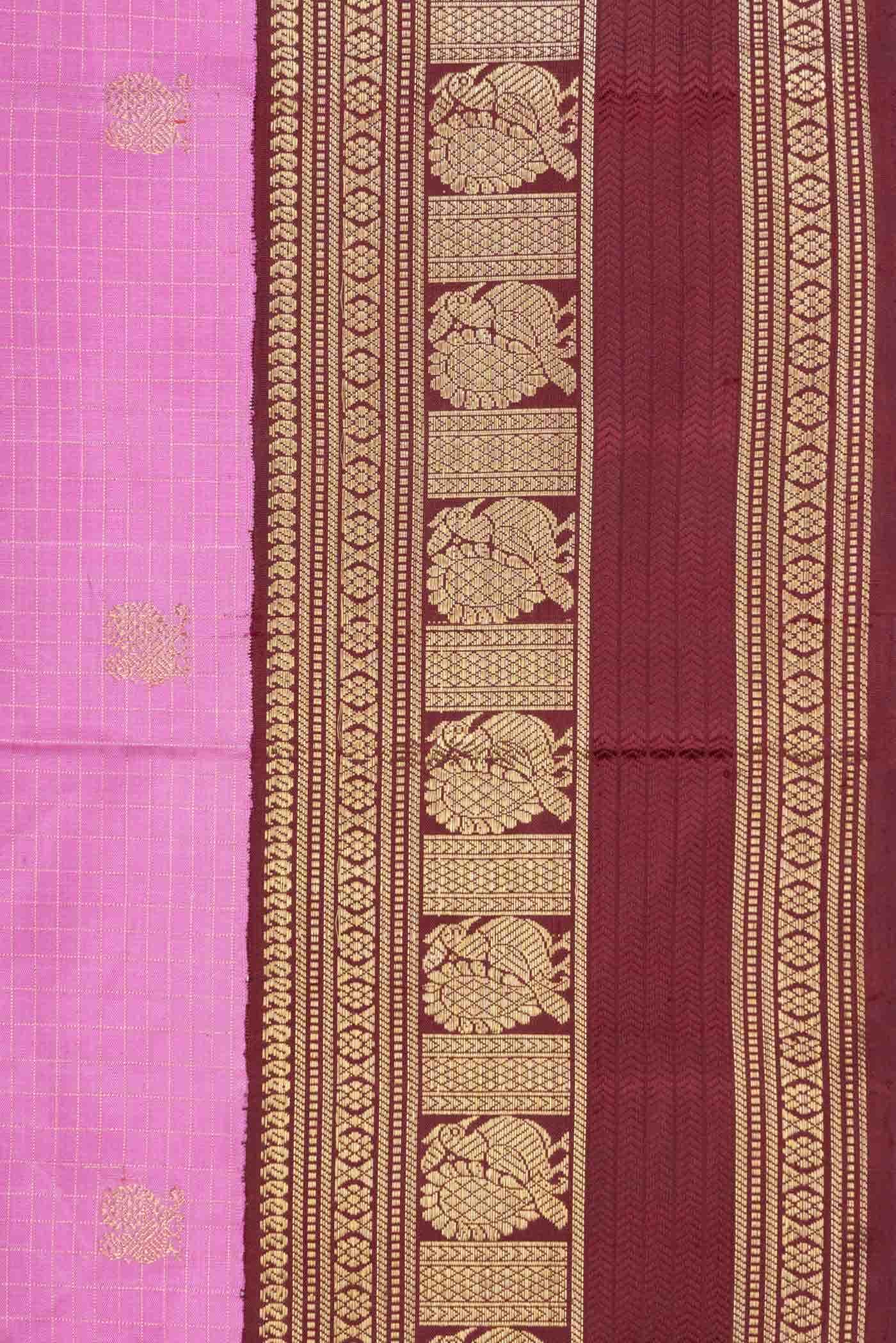 Pure Silk Pure Zari Pink Dual Tone Kanjivaram Saree - Image 6