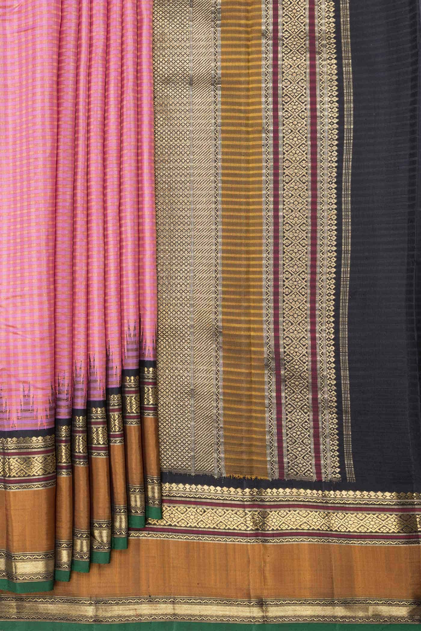 Pure Silk Pure Zari Pink Dual Tone Kanchipuram Saree - Image 2