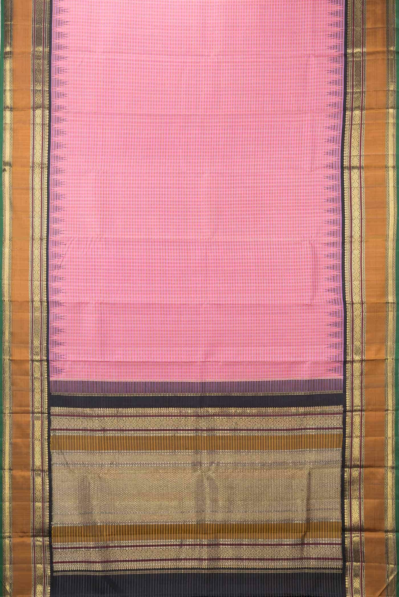 Pure Silk Pure Zari Pink Dual Tone Kanchipuram Saree - Image 4