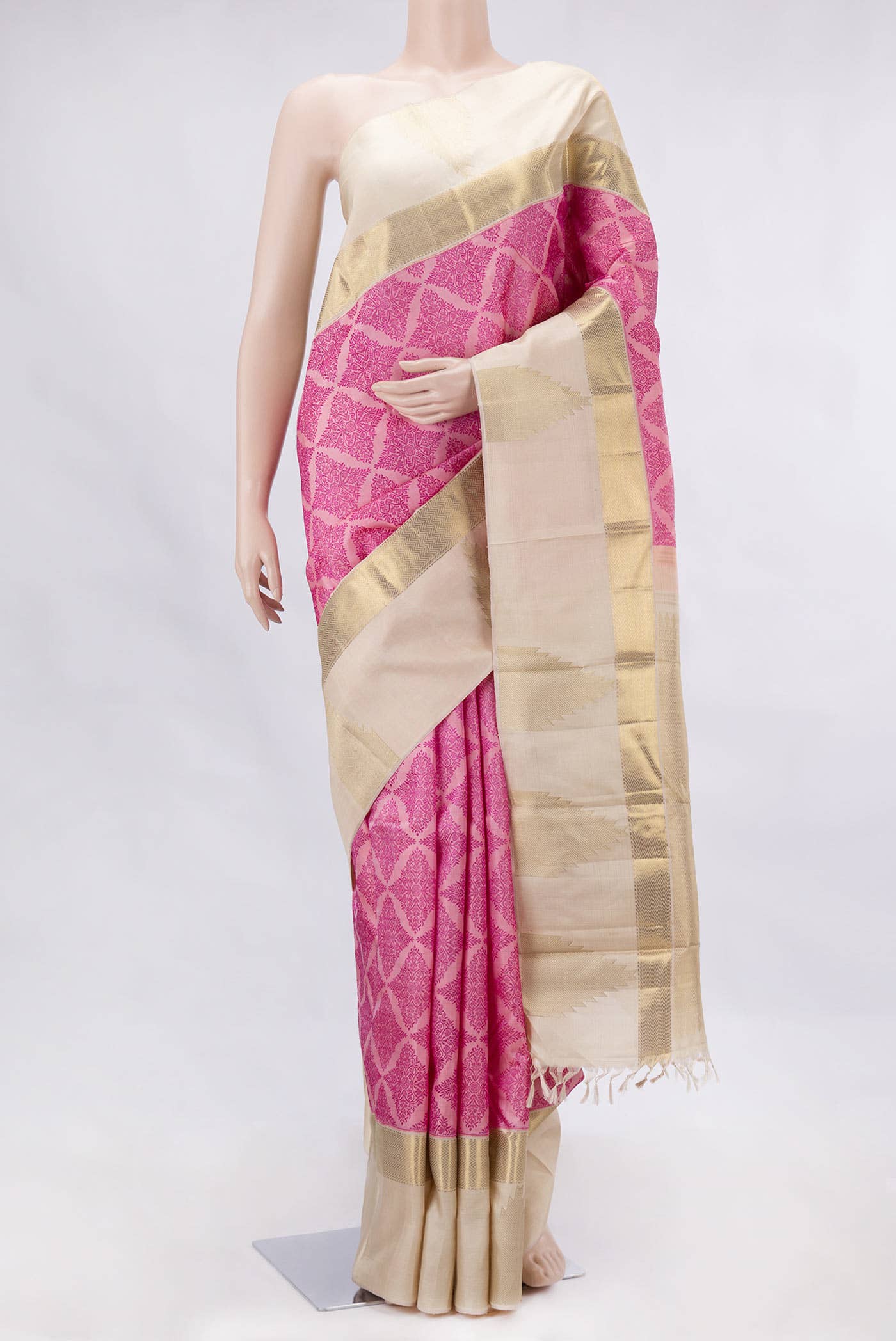 Pure Silk Pure Zari Pink Dual Tone Kanjivaram Saree