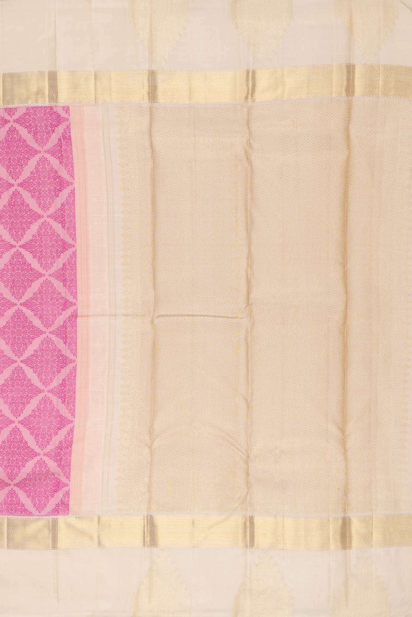Pure Silk Pure Zari Pink Dual Tone Kanjivaram Saree - Image 5