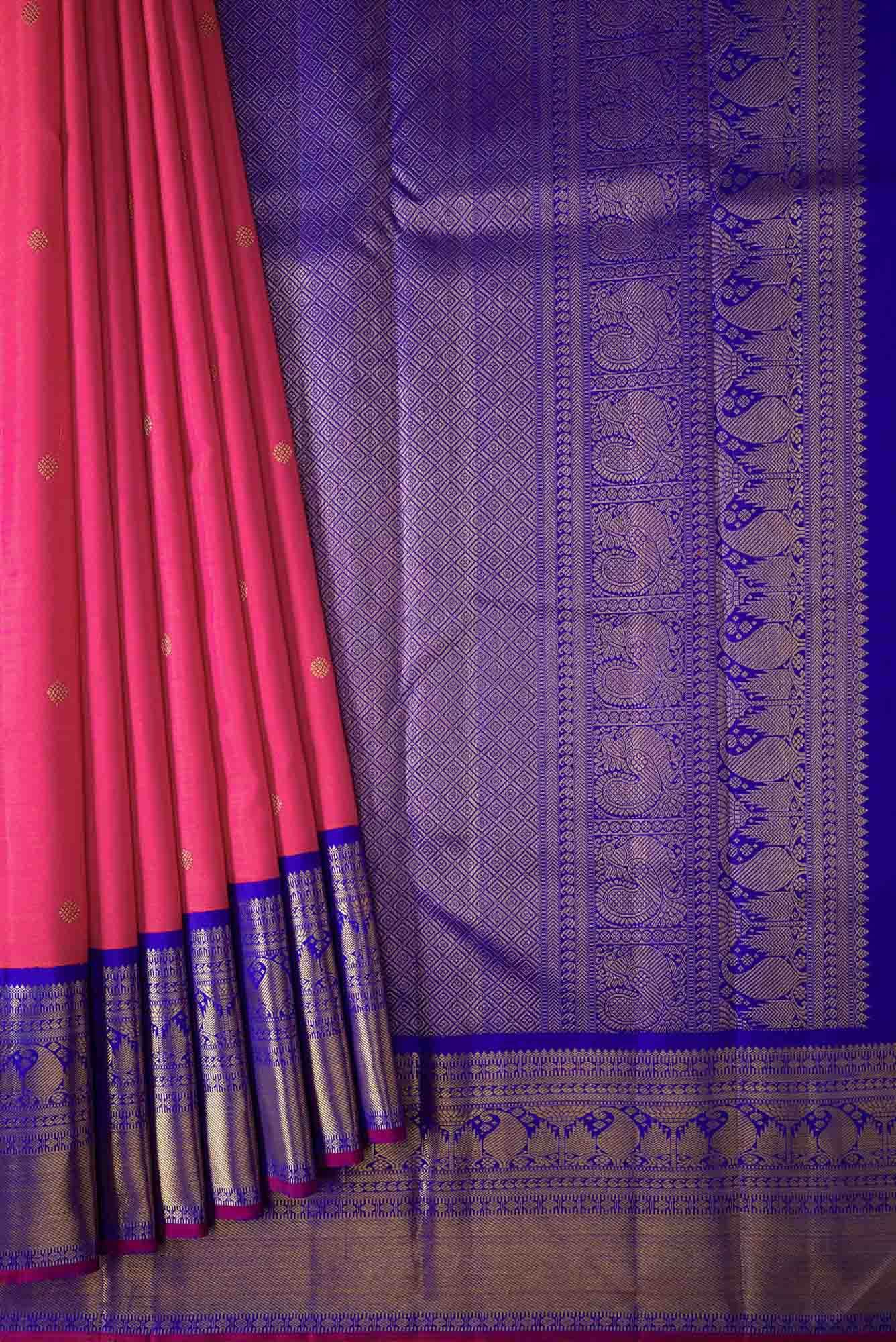 Pure Silk Pure Zari Pink Dual Tone Kanchipuram Saree - Image 2