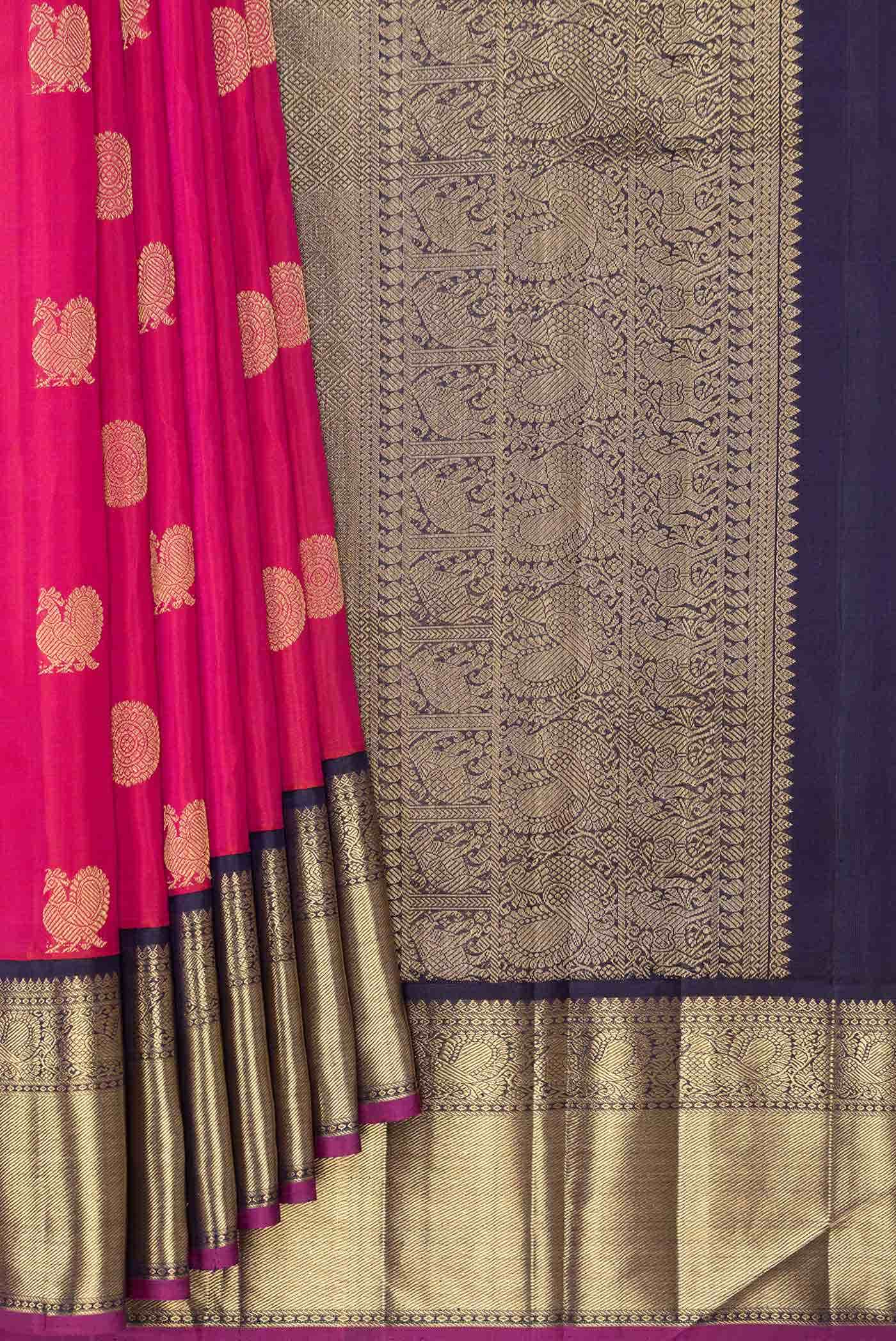 Pure Silk Pure Zari Pink Dual Tone Kanjivaram Saree - Image 2