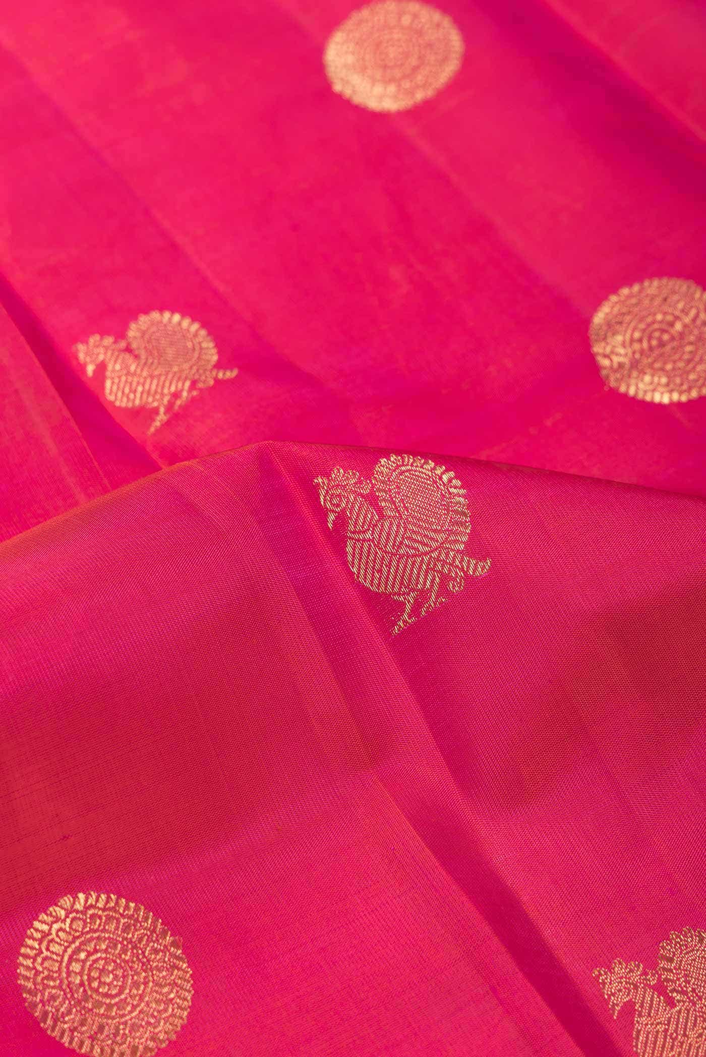 Pure Silk Pure Zari Pink Dual Tone Kanjivaram Saree - Image 3