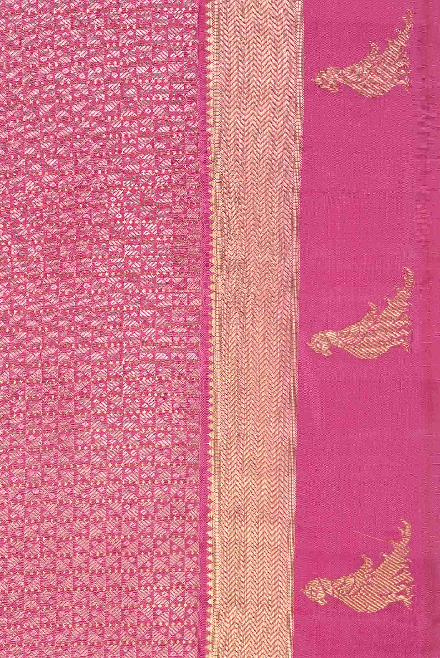 Pure Silk Pure Zari Pink Dual Tone Kanchipuram Saree - Image 6