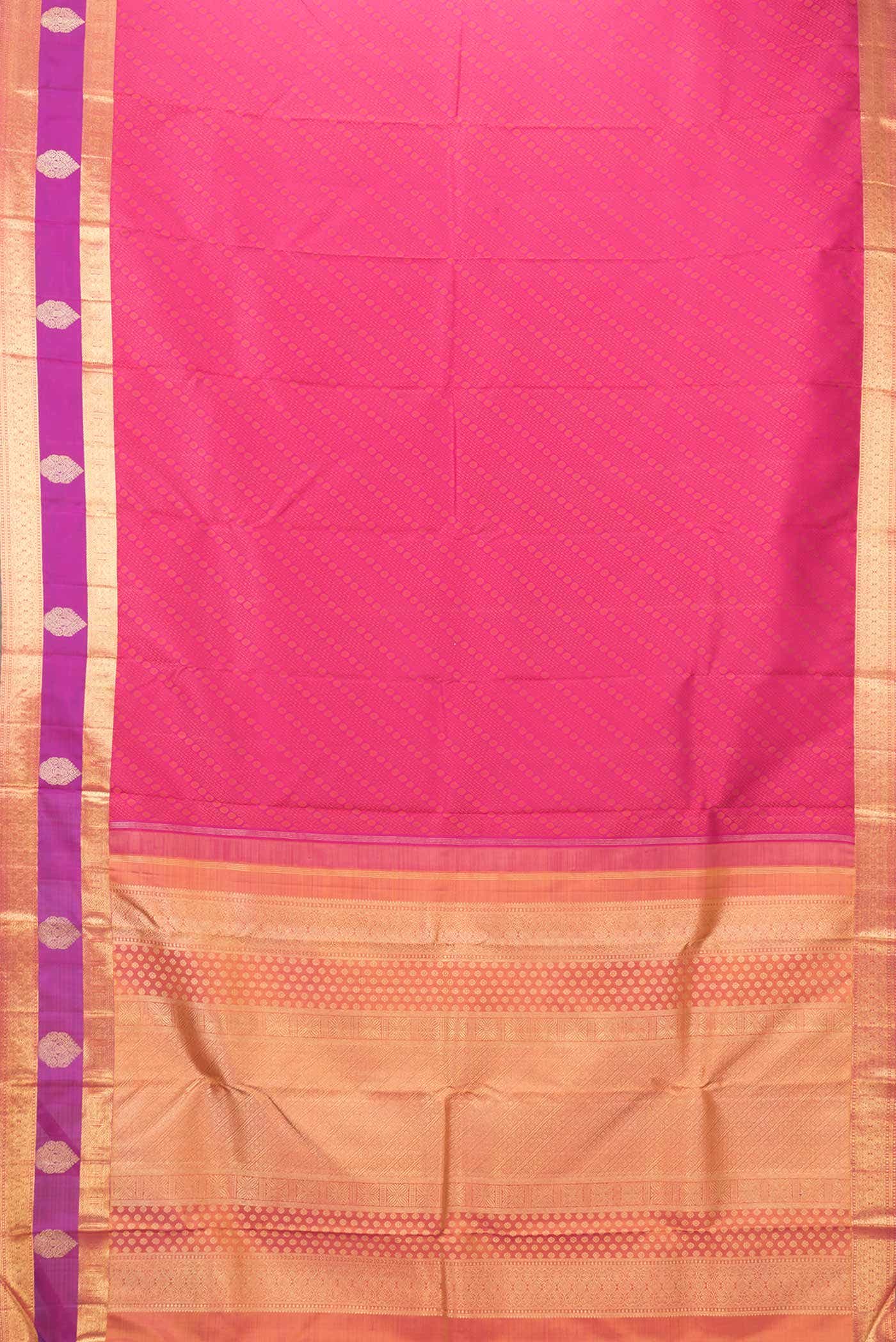 Pure Silk Pure Zari Pink Dual Tone Kanchipuram Saree - Image 4