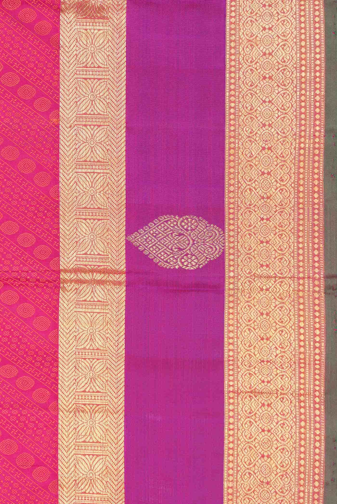 Pure Silk Pure Zari Pink Dual Tone Kanchipuram Saree - Image 6