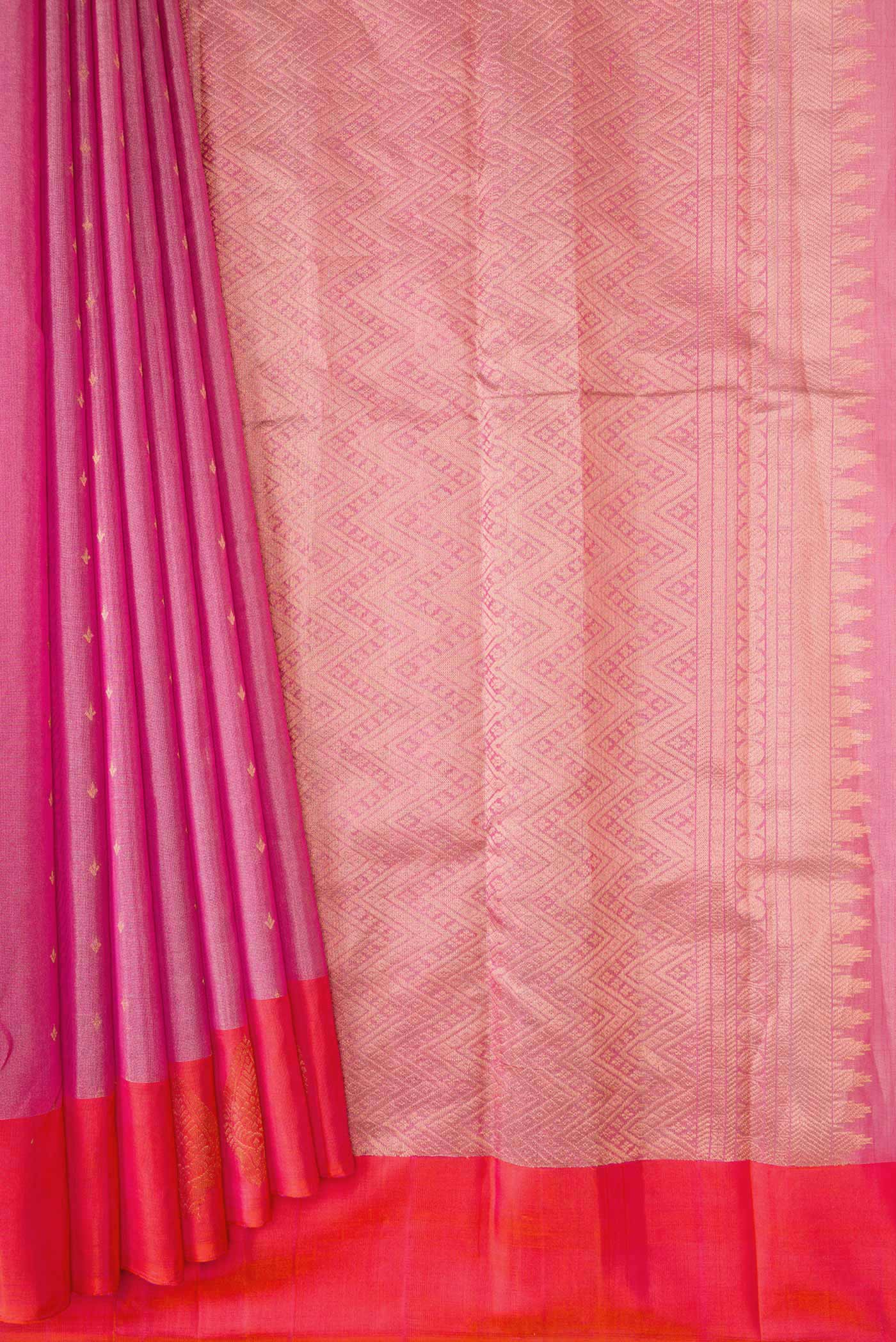 Pink Dual Tone Kanchipuram Tissue Silk Saree - Image 4