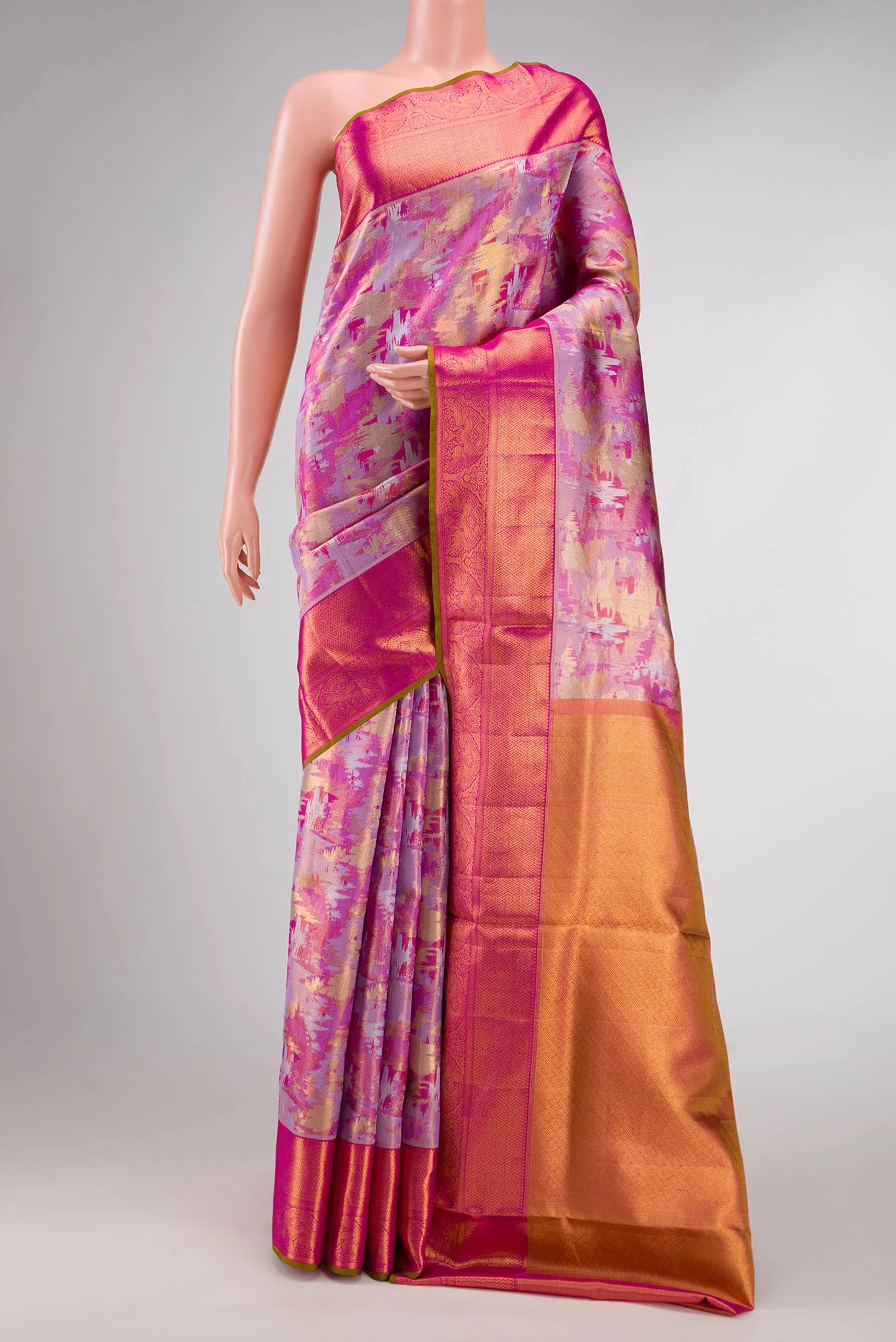 Pink Dual Tone Kanjivaram Tissue Silk Saree