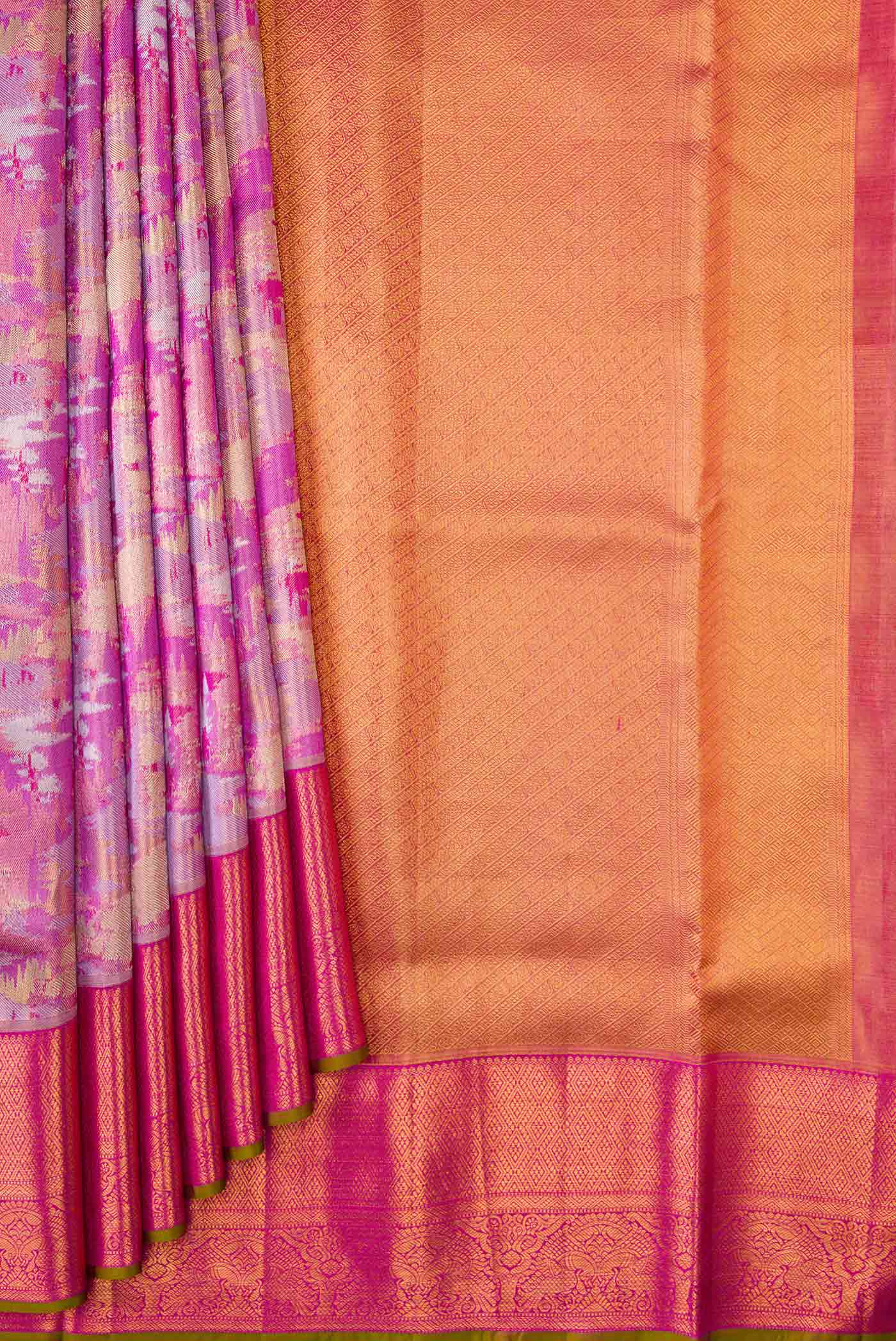 Pink Dual Tone Kanjivaram Tissue Silk Saree - Image 4