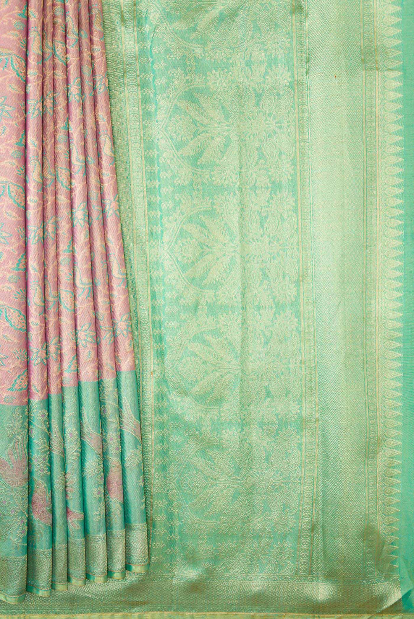 Pink Dual Tone Kanchipuram Tissue Silk Saree - Image 4