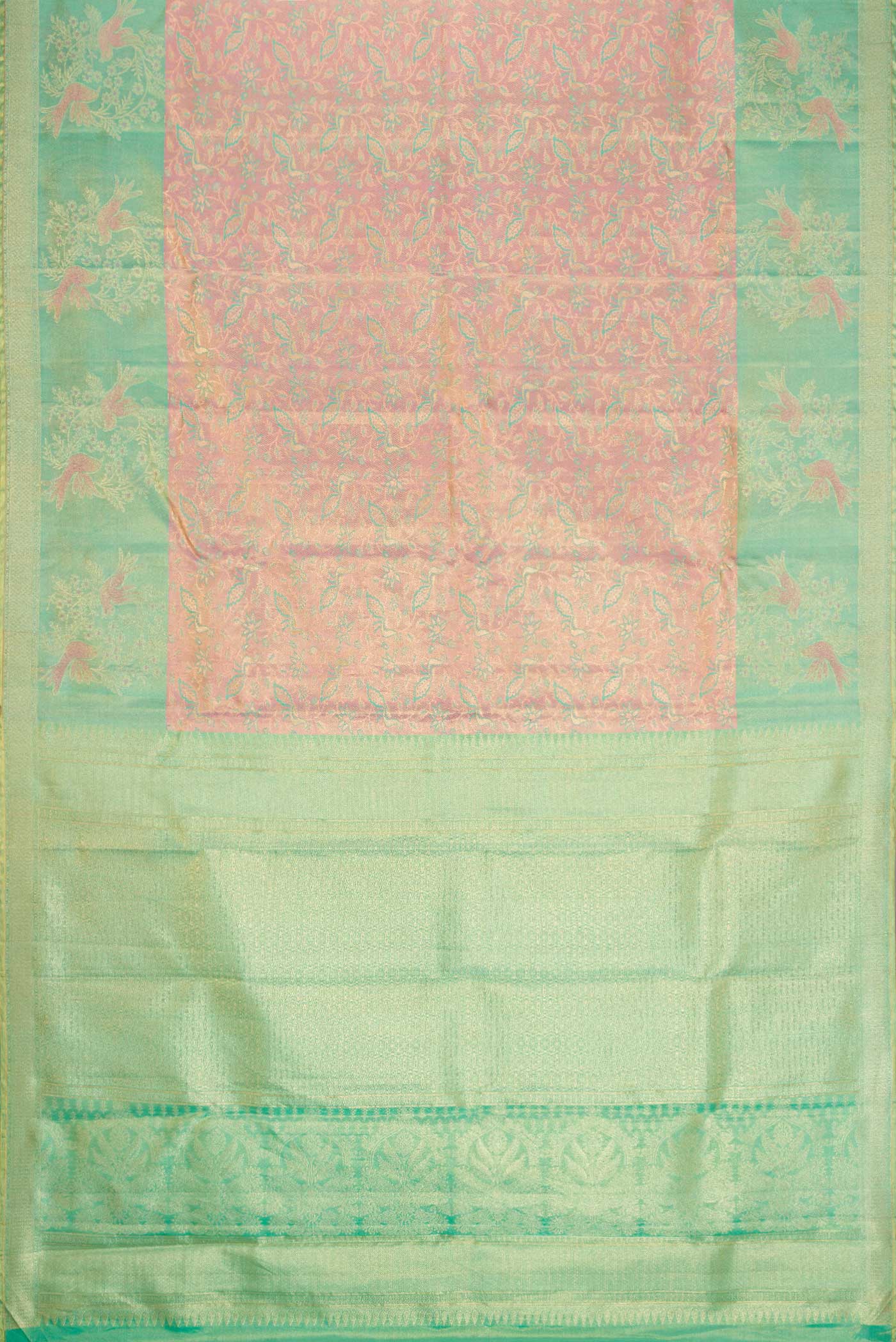 Pink Dual Tone Kanchipuram Tissue Silk Saree - Image 6
