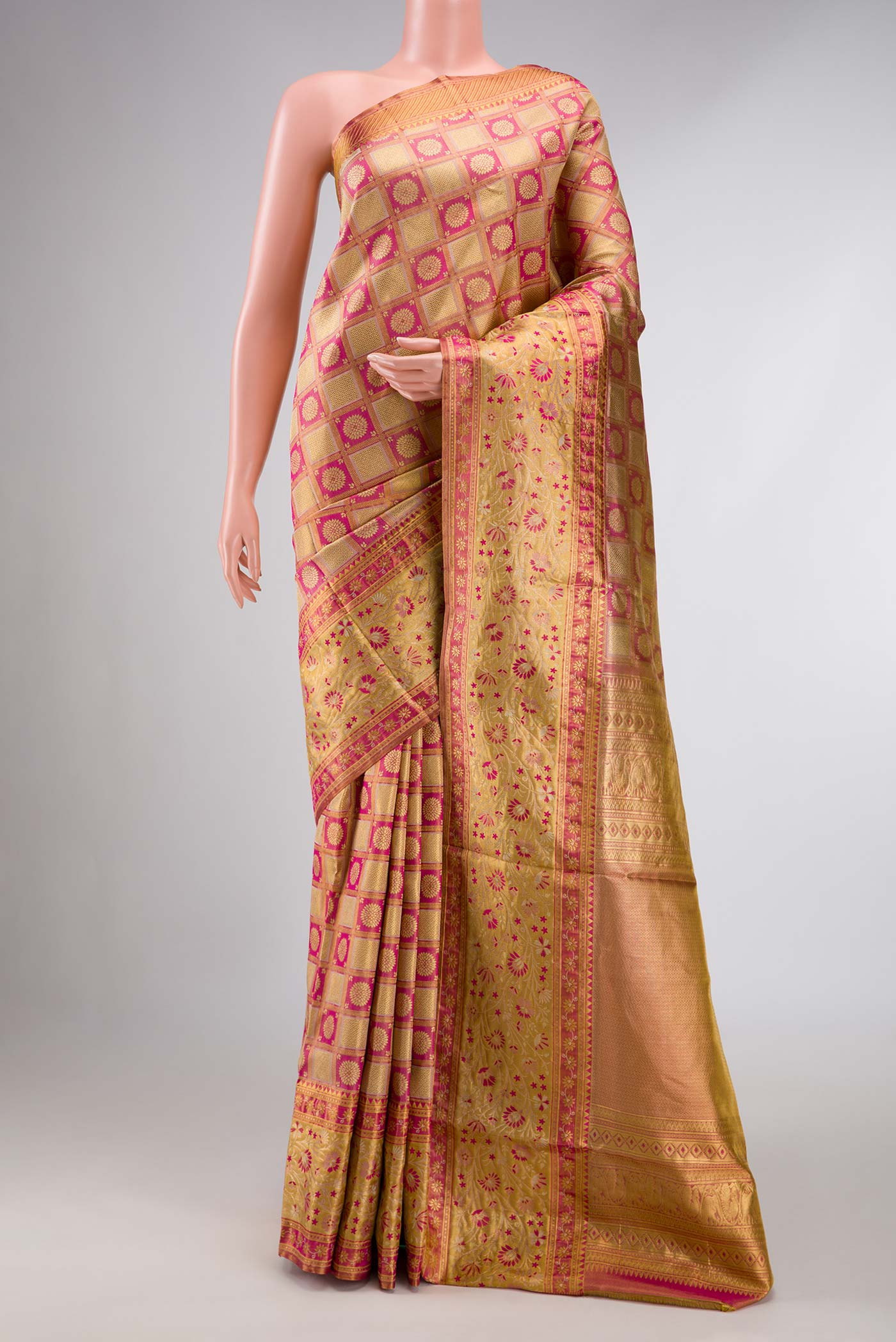 Pink Dual Tone Kanchipuram Tissue Silk Saree