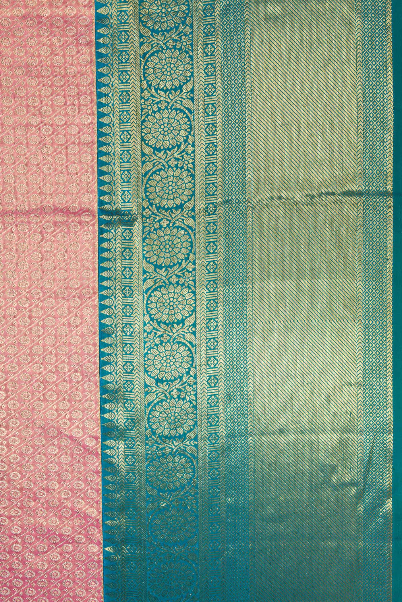 Rose pink Dual Tone Kanchipuram Tissue Silk Saree - Image 3