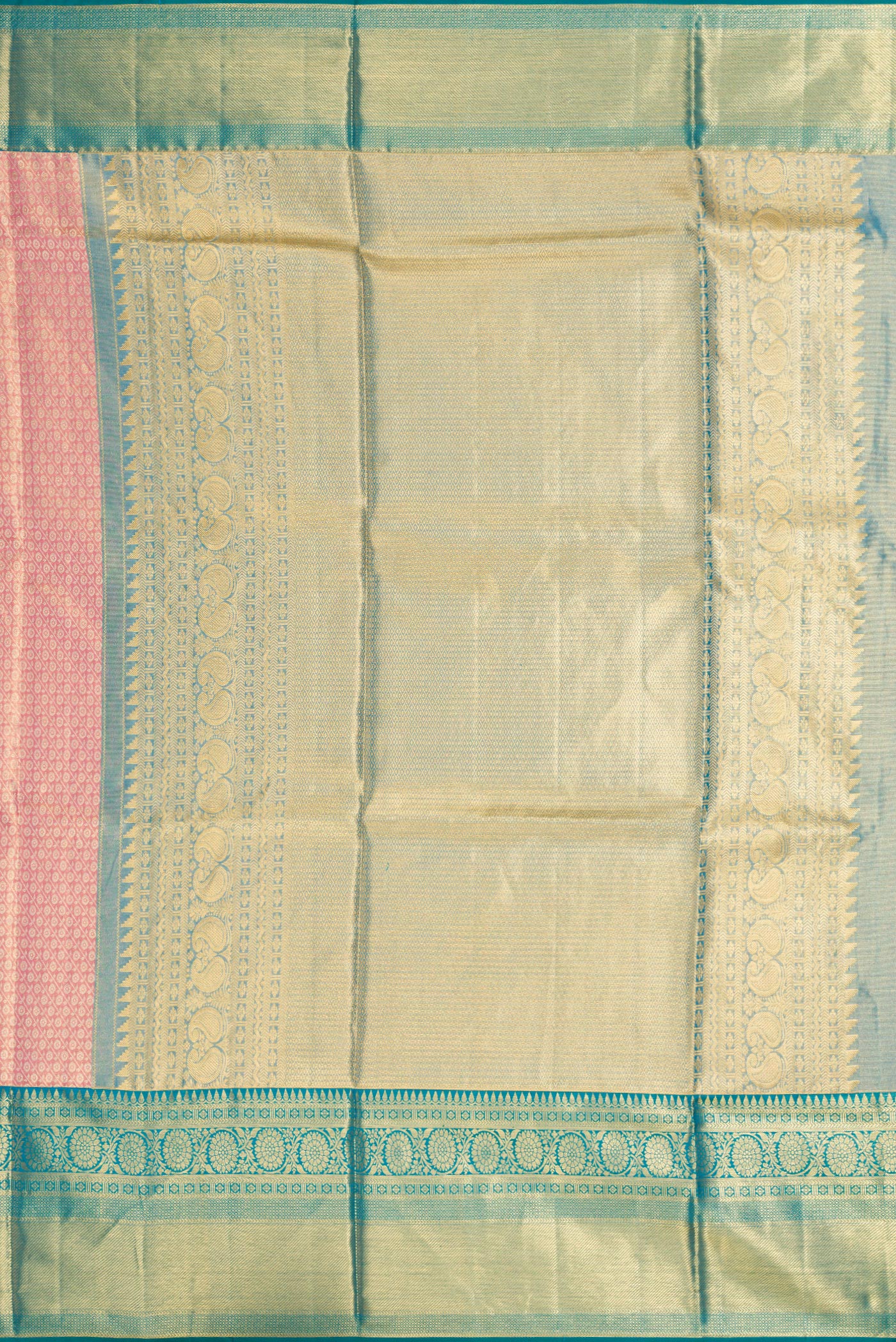 Rose pink Dual Tone Kanchipuram Tissue Silk Saree - Image 7