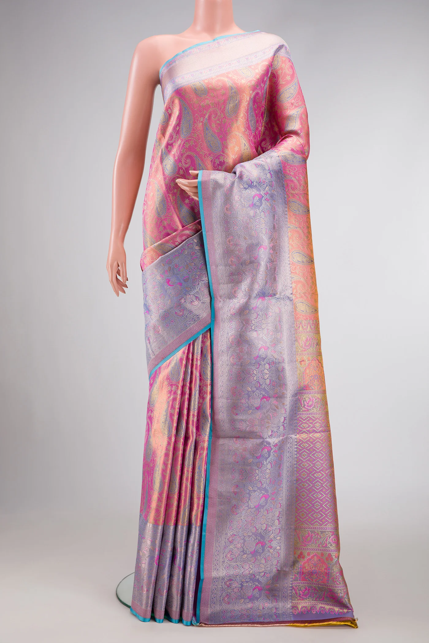 Rose pink Dual Tone Kanjivaram Tissue Silk Saree