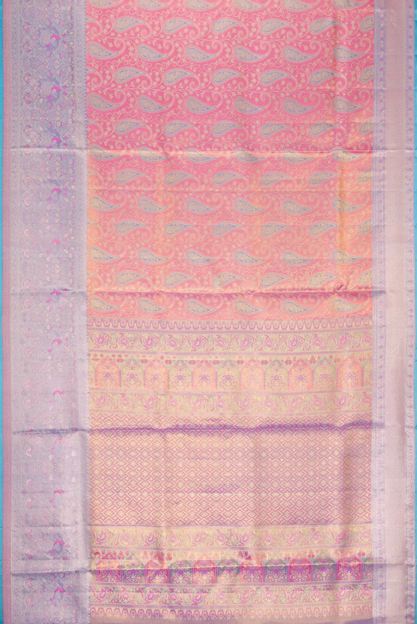 Rose pink Dual Tone Kanjivaram Tissue Silk Saree - Image 6
