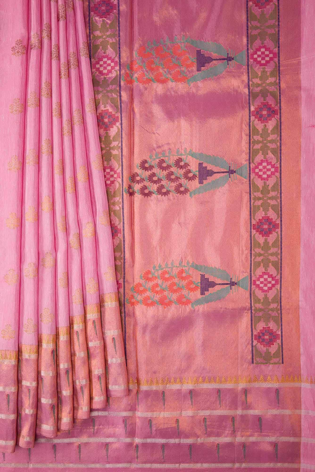 Pink Dual Tone Linen Saree - Image 2