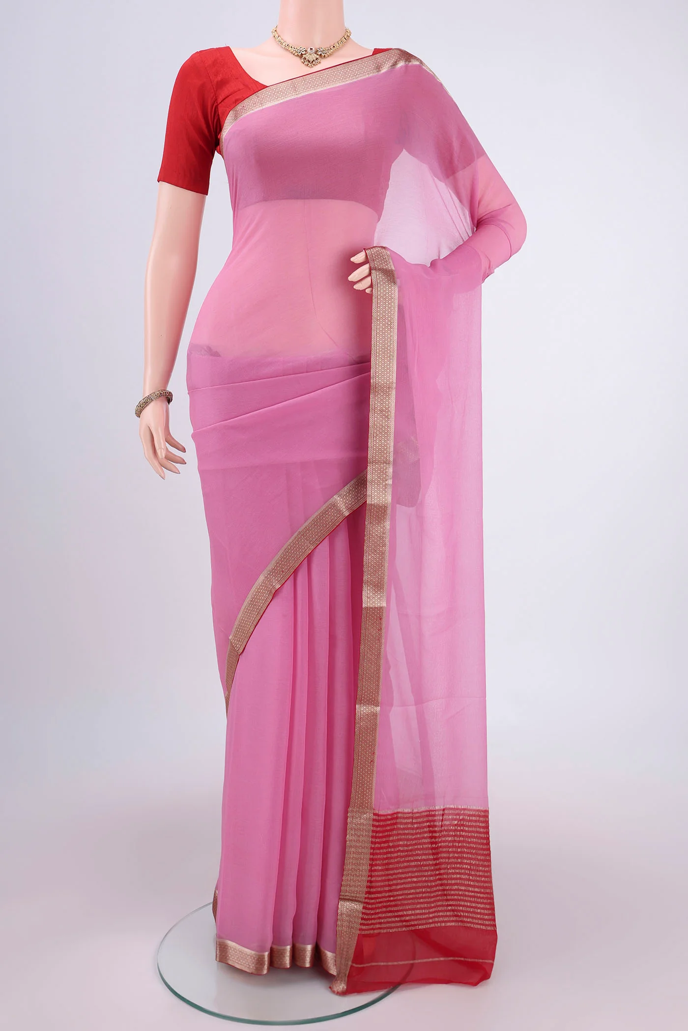 Pink Dual Tone Mysore Chiffon Saree