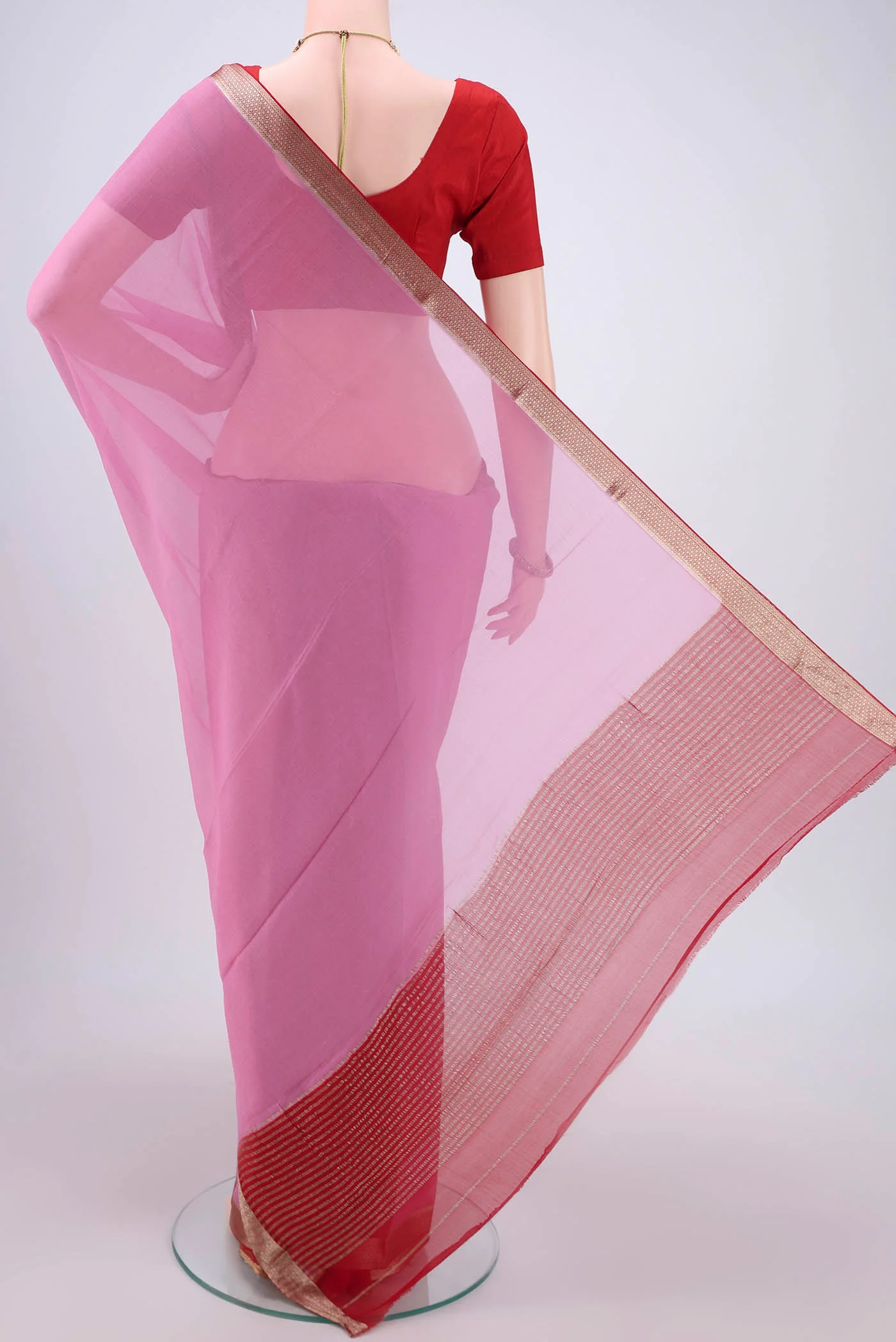Pink Dual Tone Mysore Chiffon Saree - Image 3