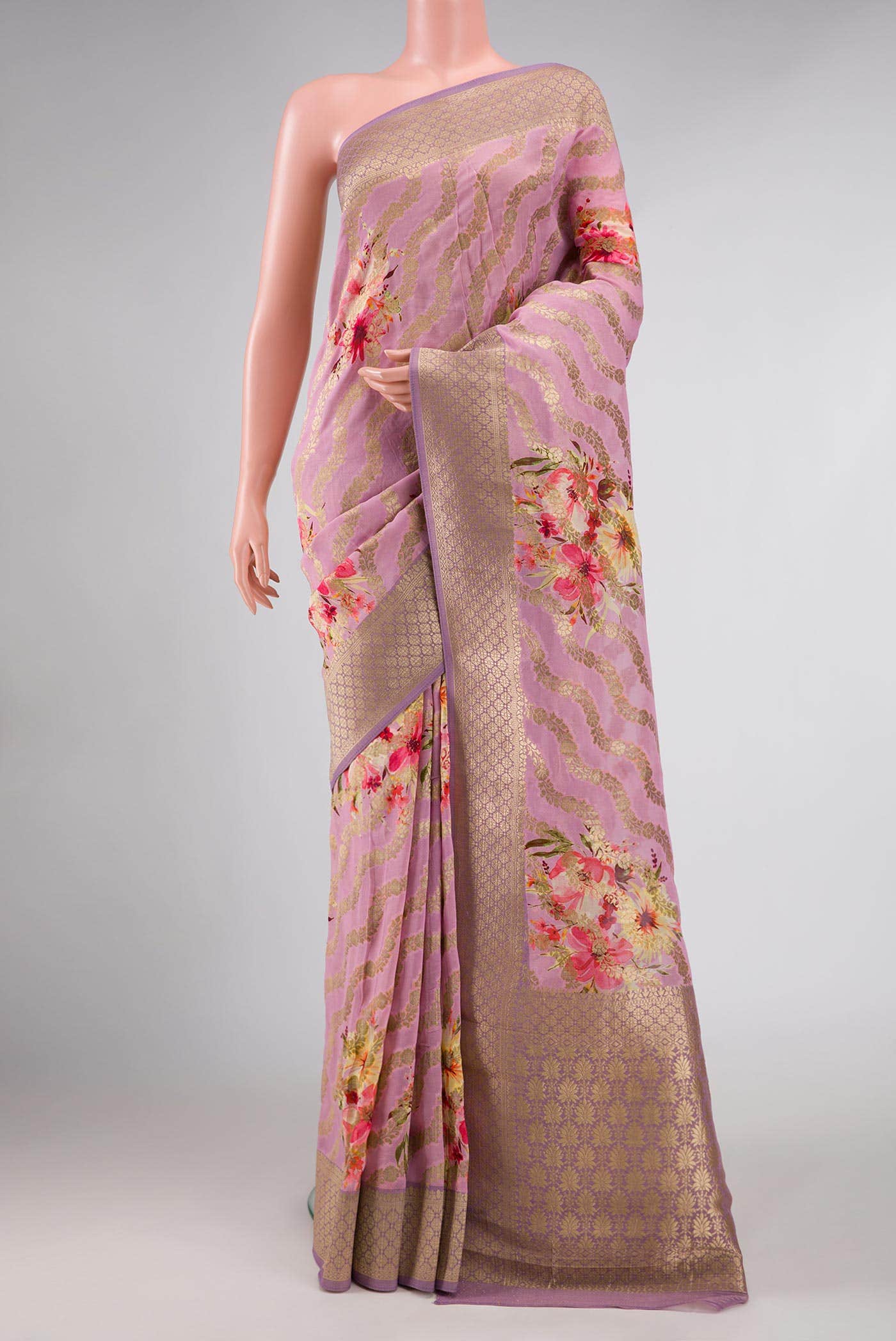 Pink Dual Tone Mysore Georgette Saree