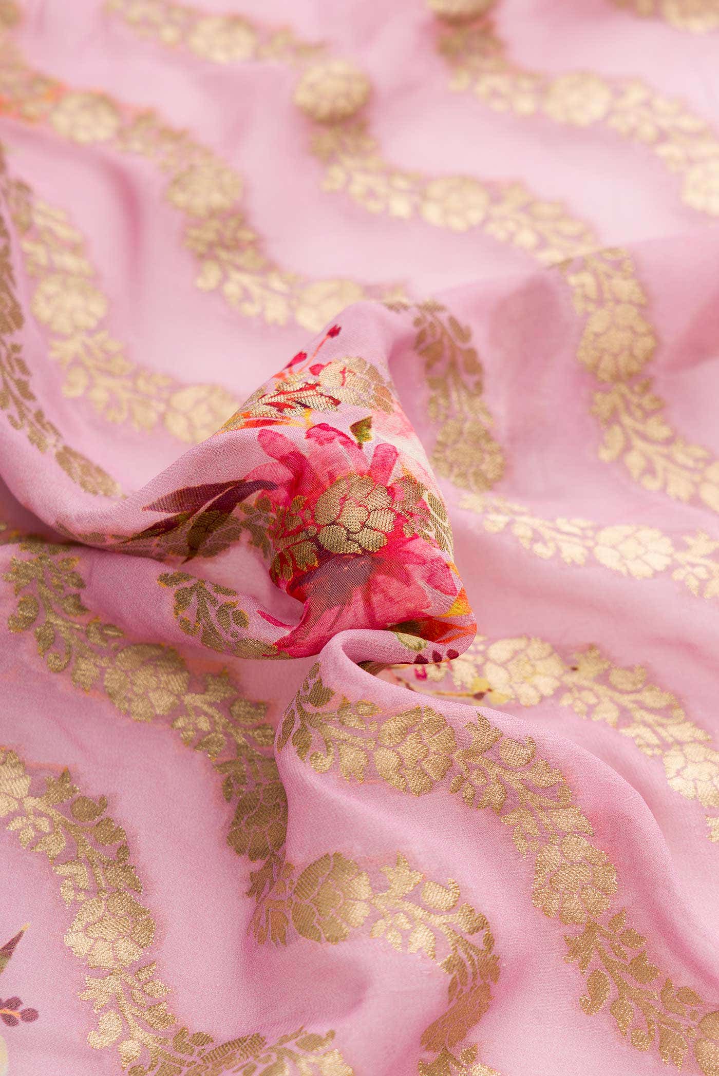 Pink Dual Tone Mysore Georgette Saree - Image 2