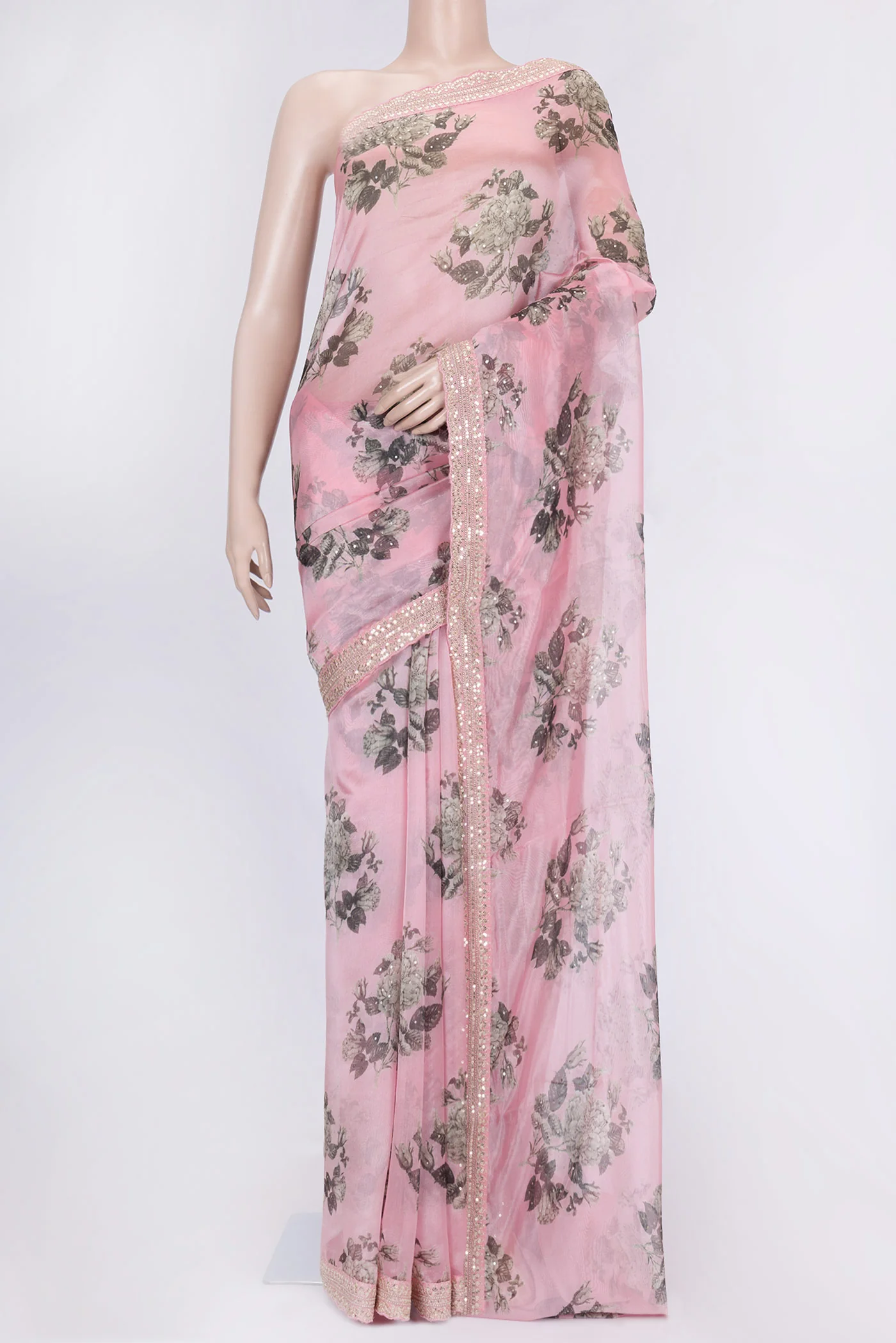 Pink Organza Silk Saree