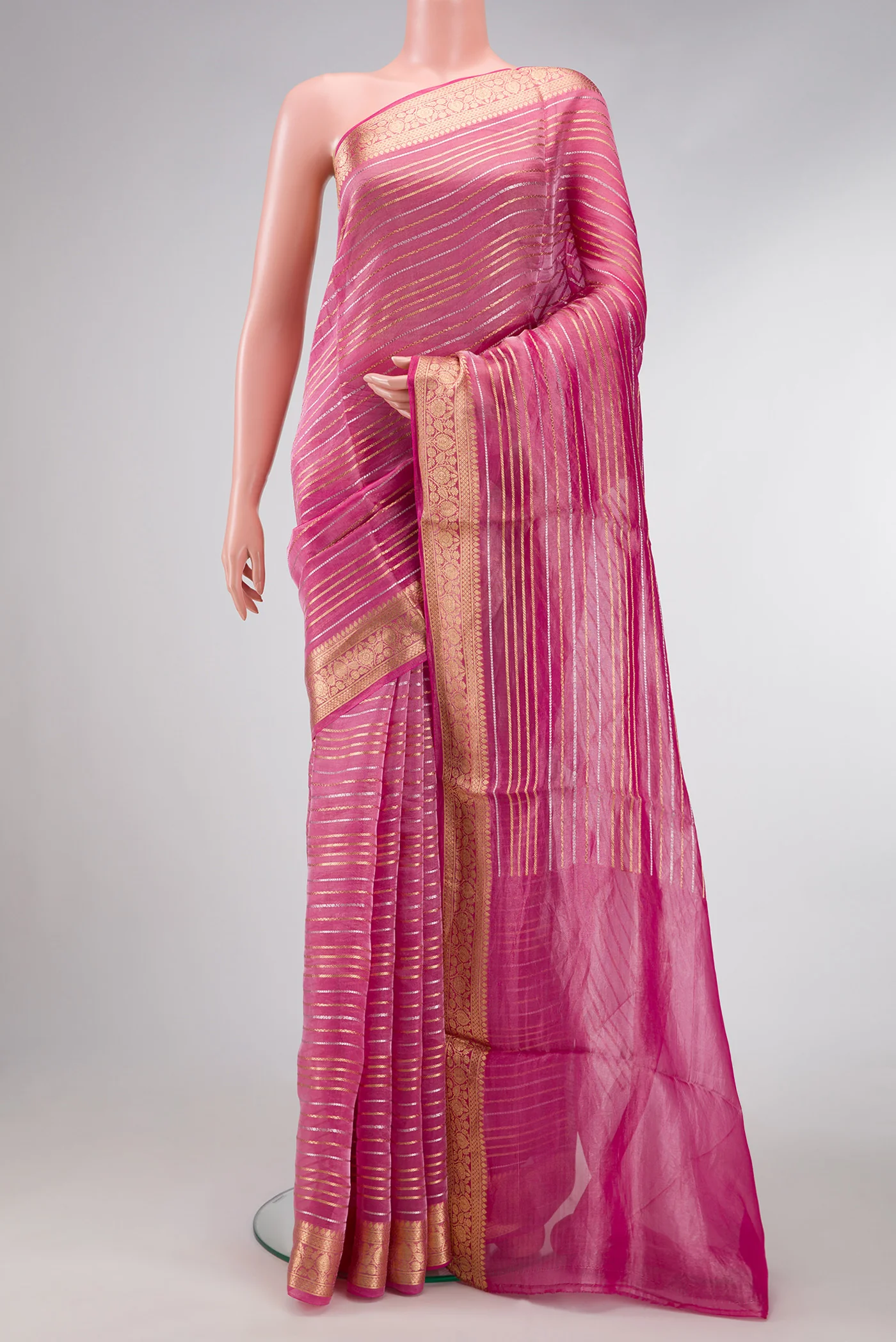 Pink Dual Tone Organza Silk Saree