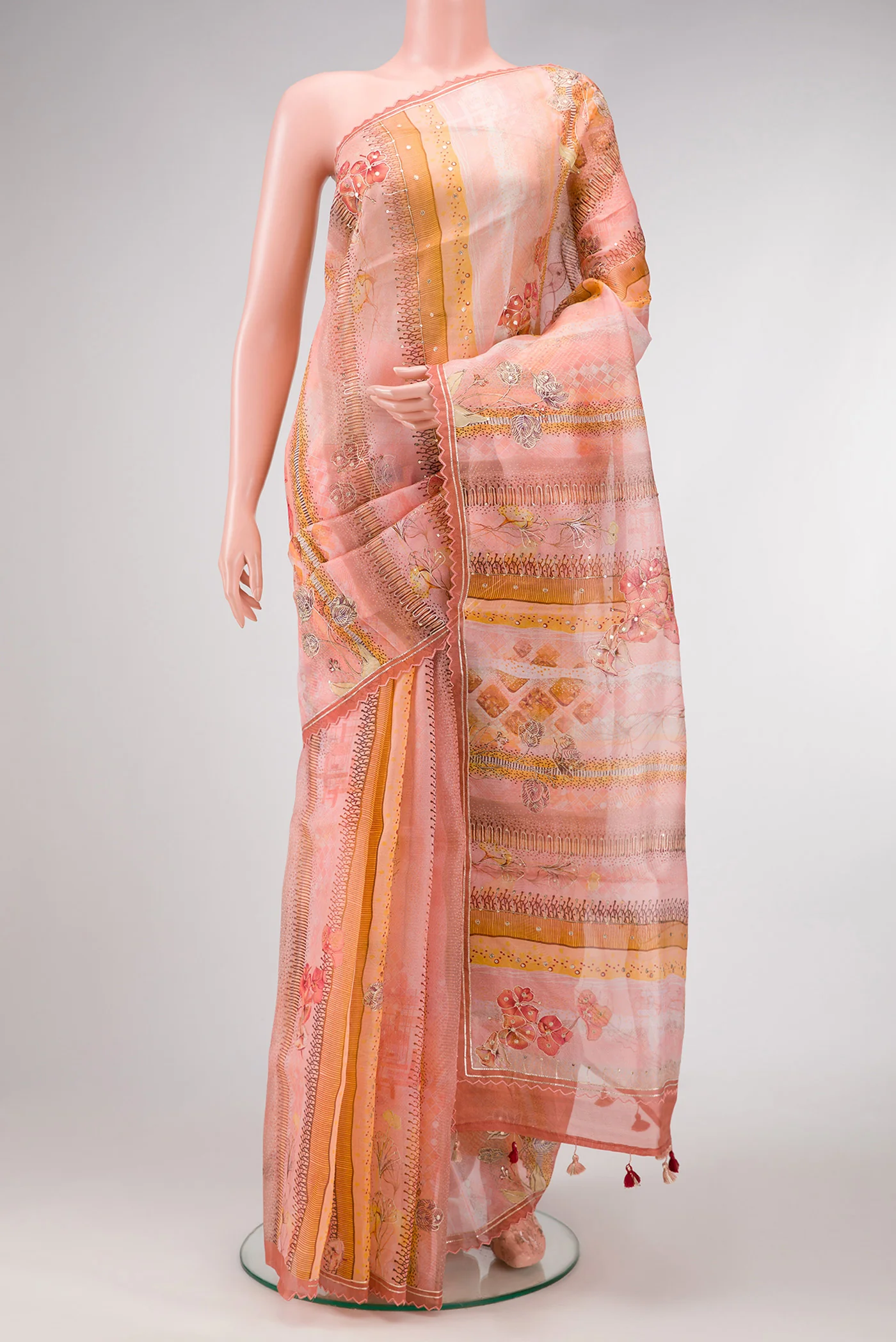 Peach Organza Silk Saree