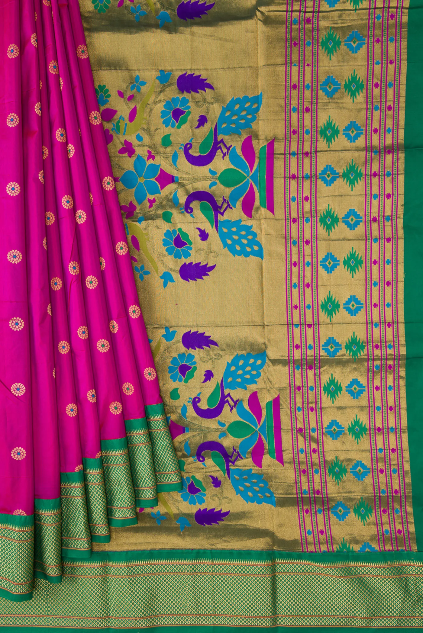 Rani Pink Blended Paithani Silk Saree - Image 4