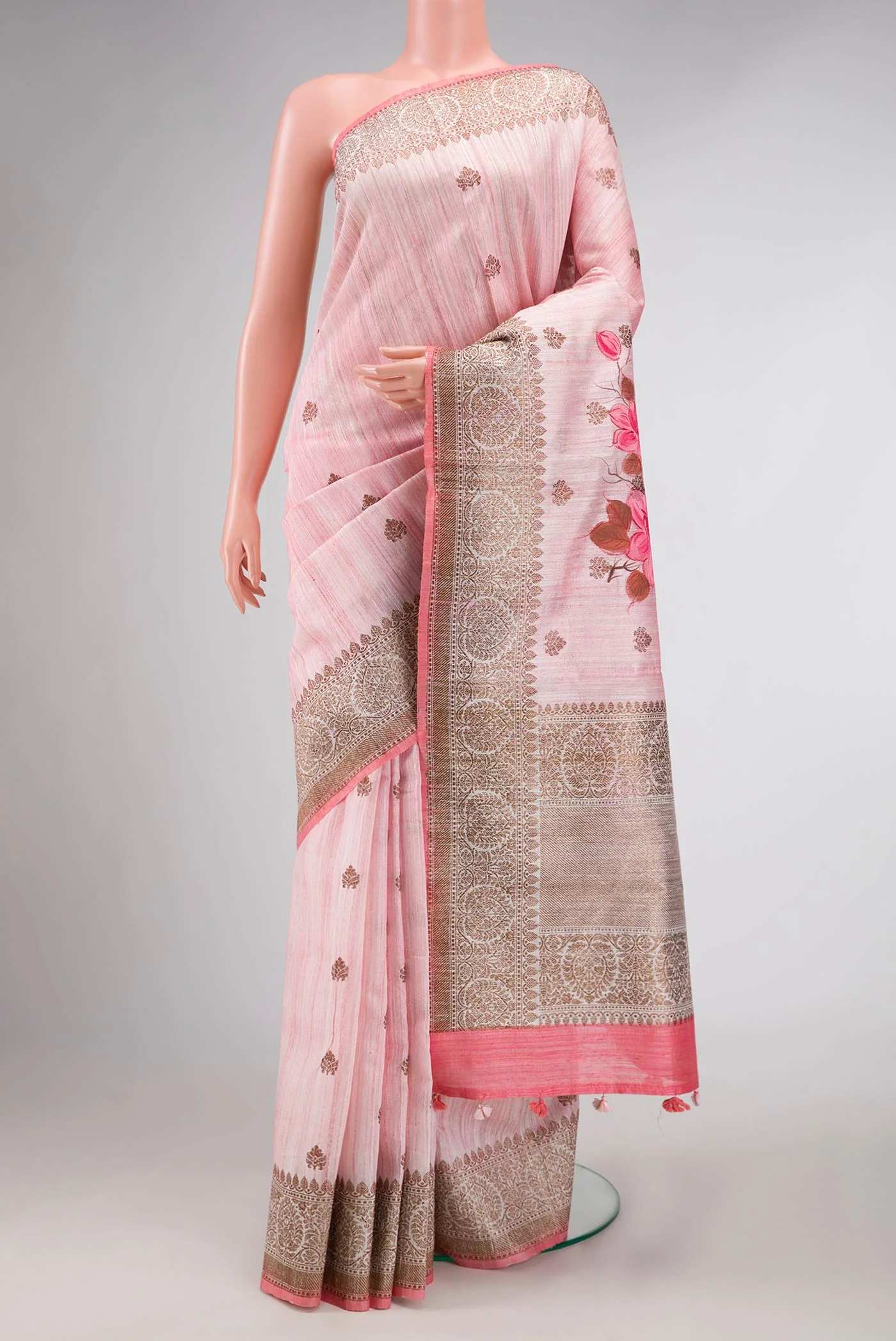 Pink Dual Tone Raw Silk Saree