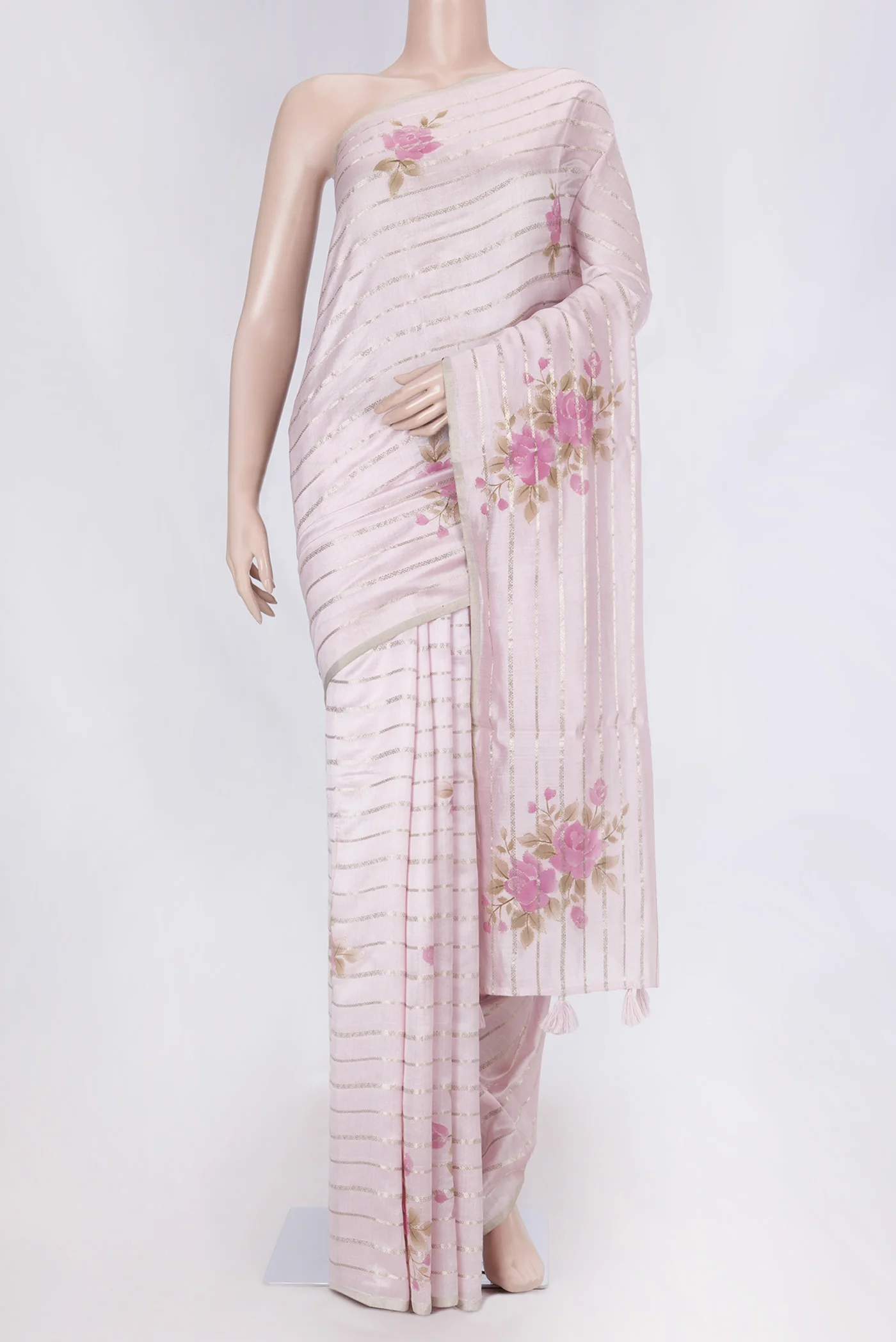 Rose pink Tussar Silk Saree