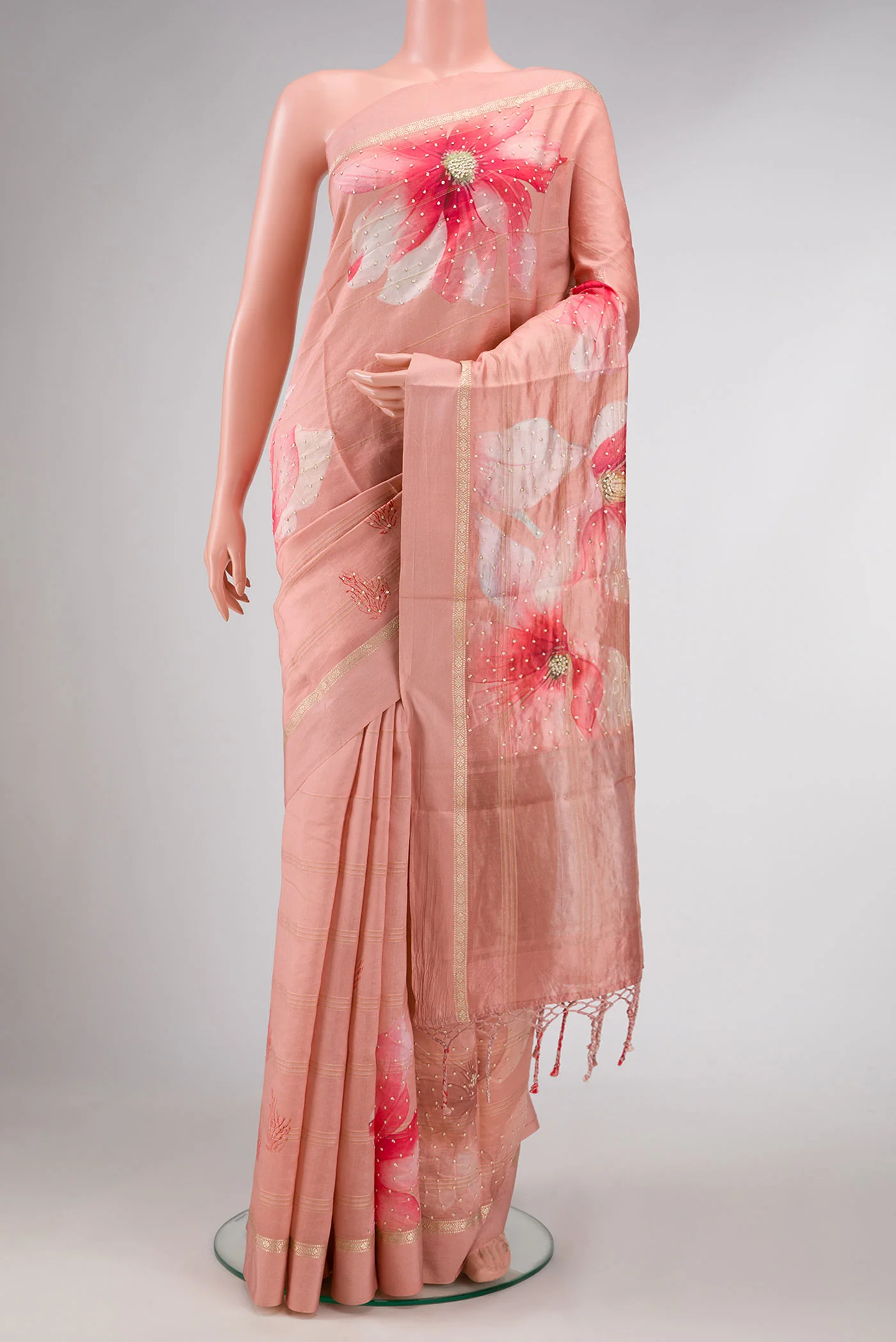Coral Tussar Silk Saree