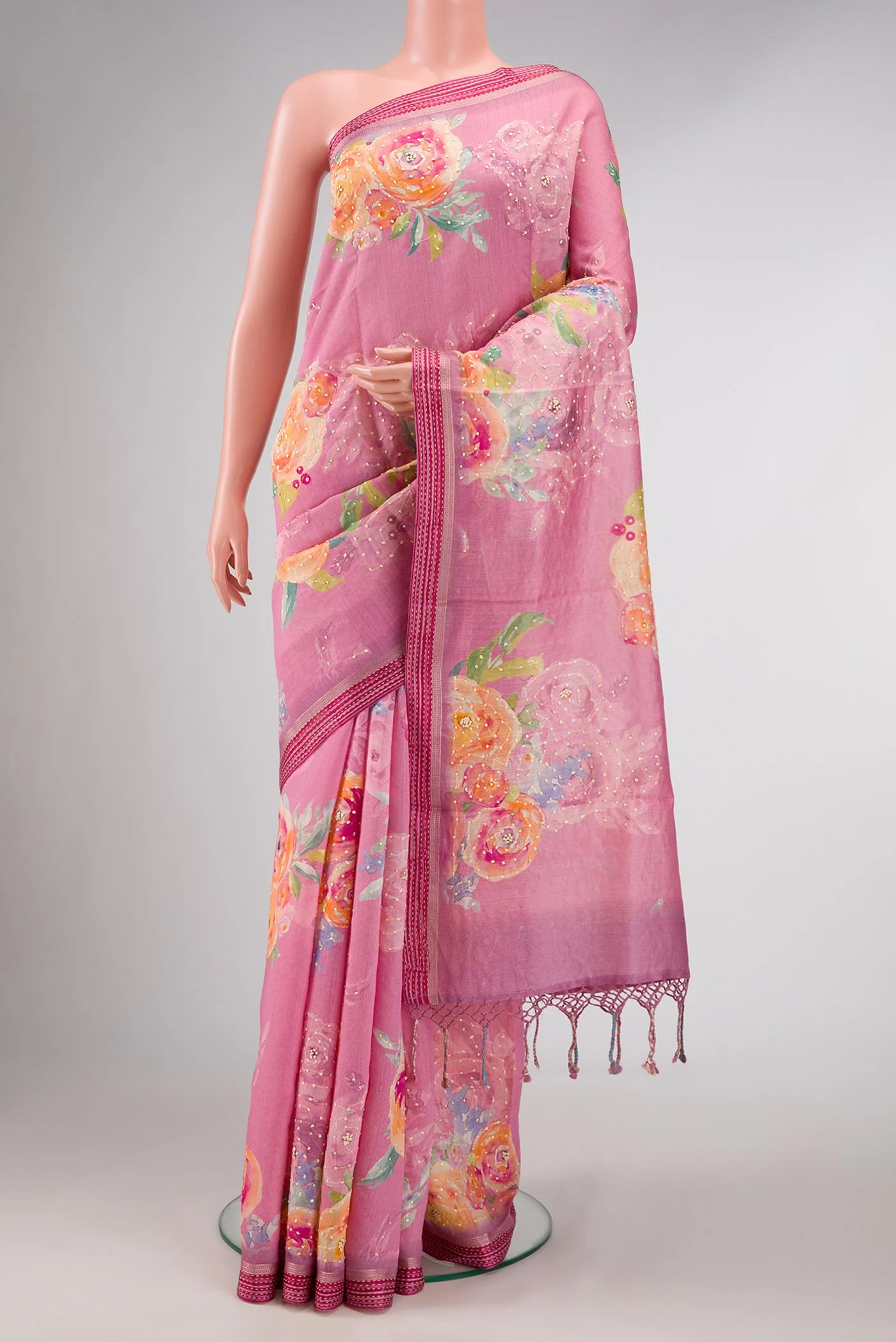 Pink Dual Tone Tussar Silk Saree