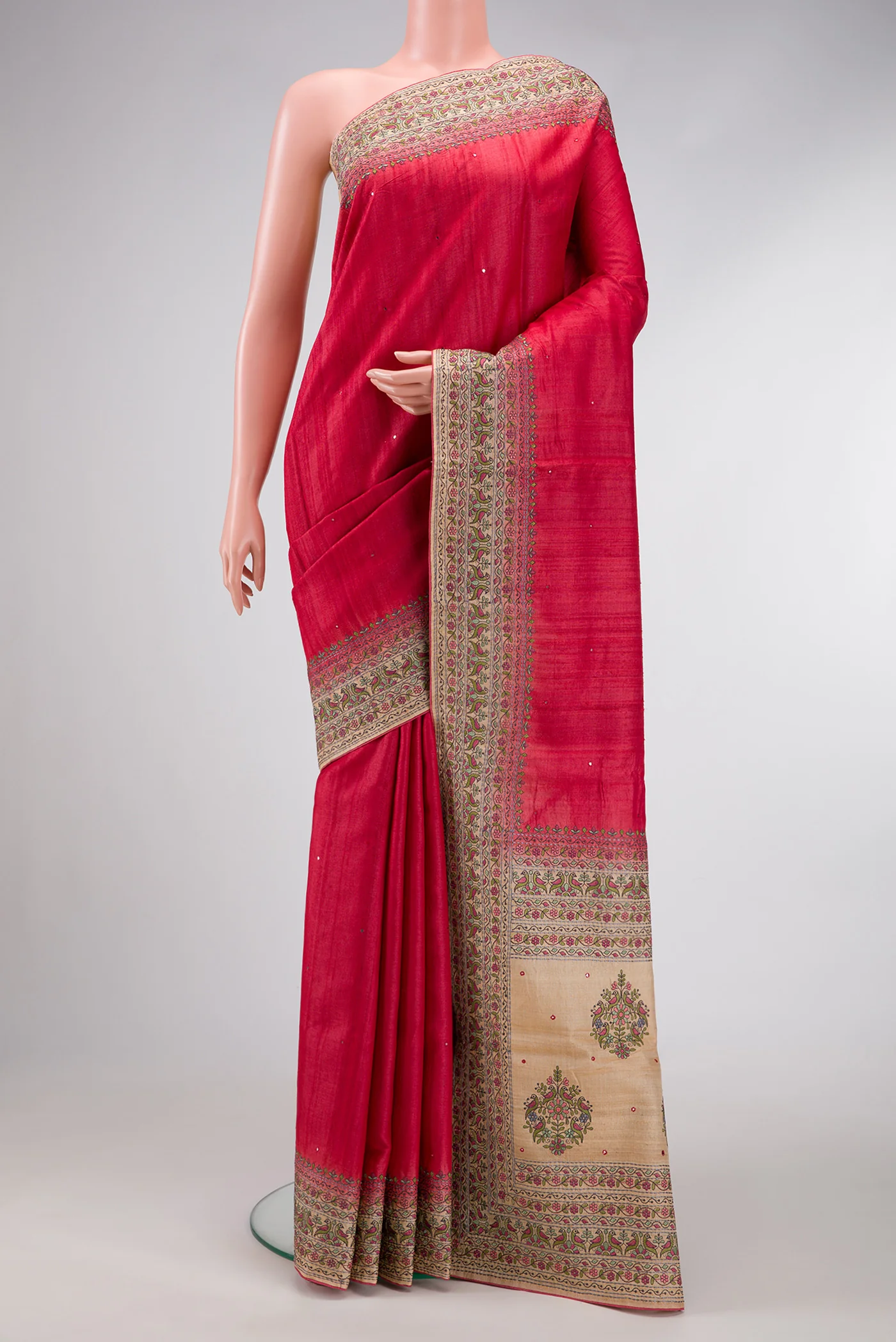 Imperial Red Tussar Silk Saree