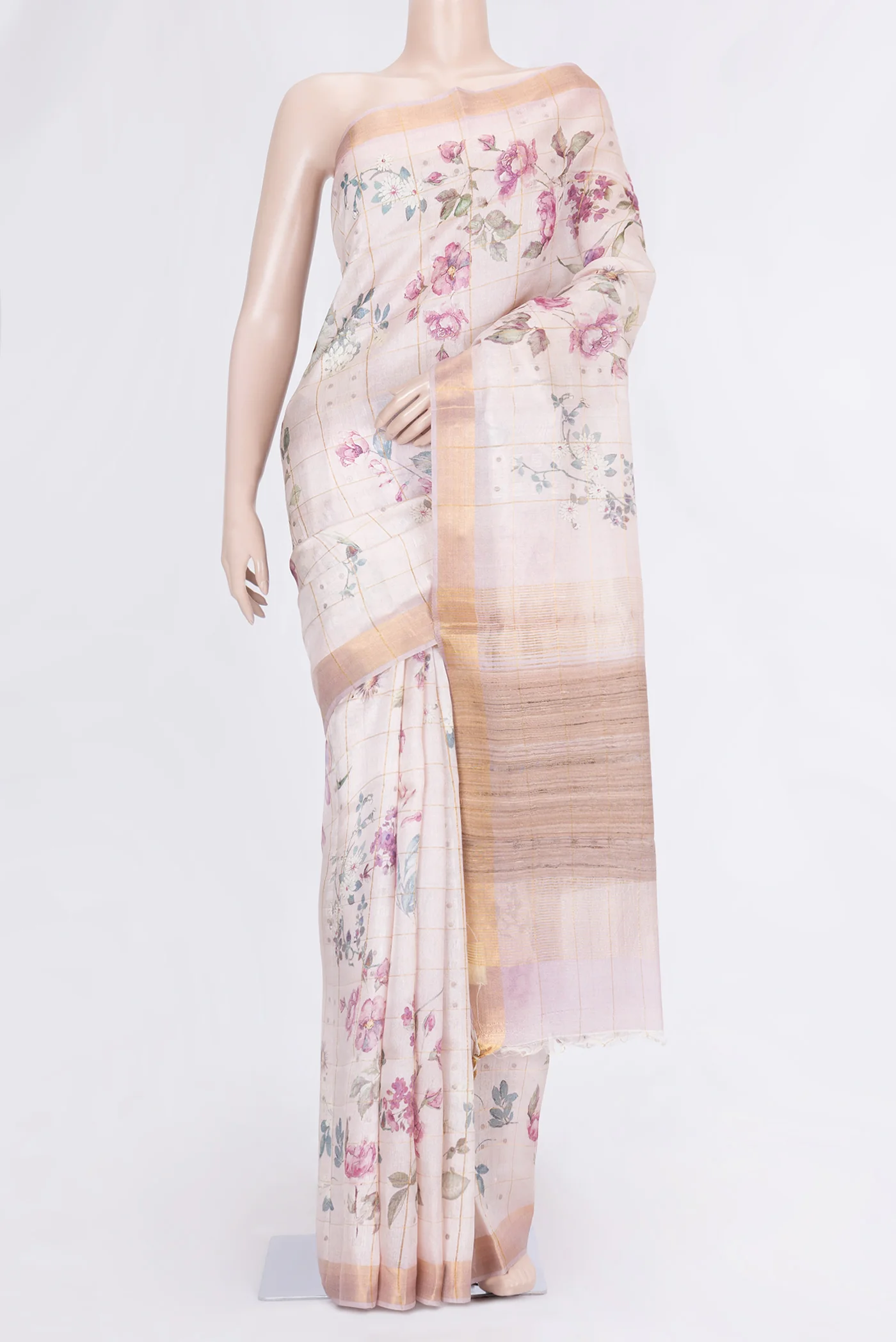 Cream Tussar Silk Saree