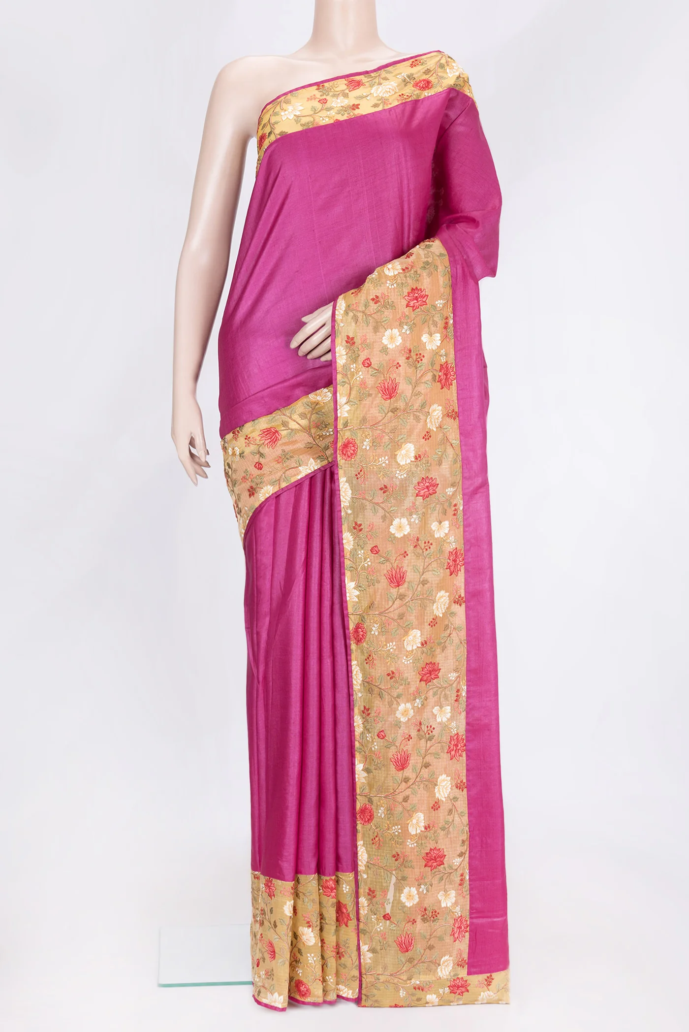 Pink Tussar Silk Saree