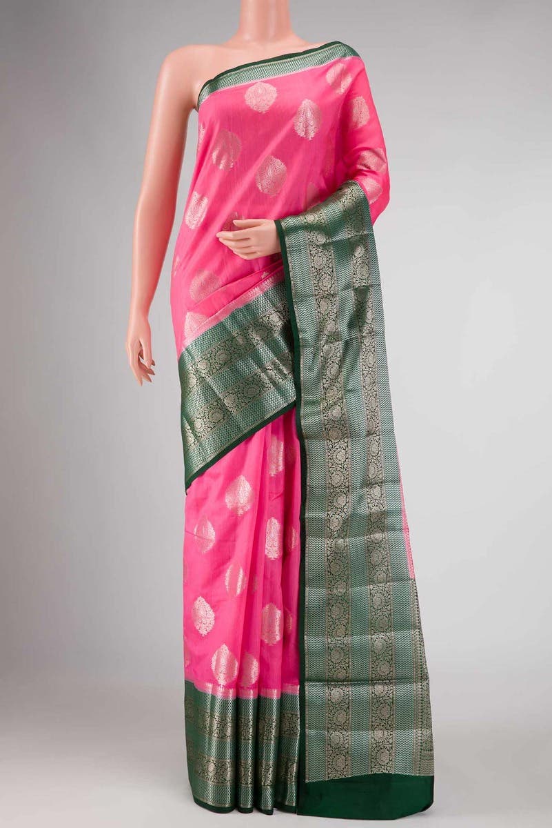 Rose pink Banarasi Raw Silk Saree