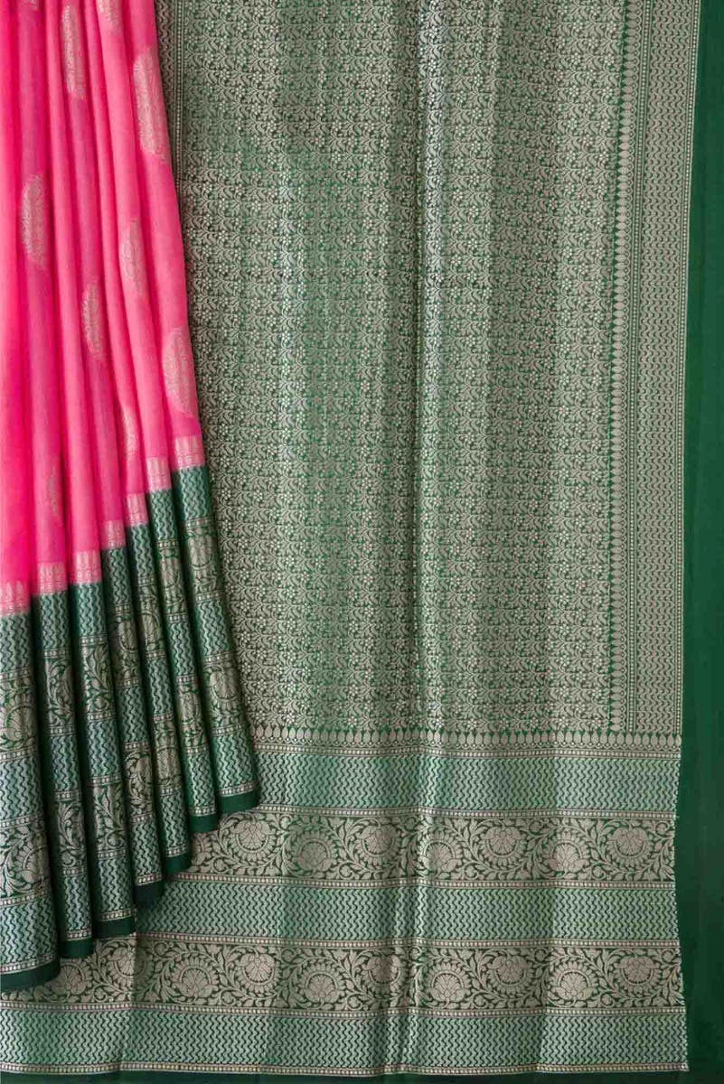 Rose pink Banarasi Raw Silk Saree - Image 2
