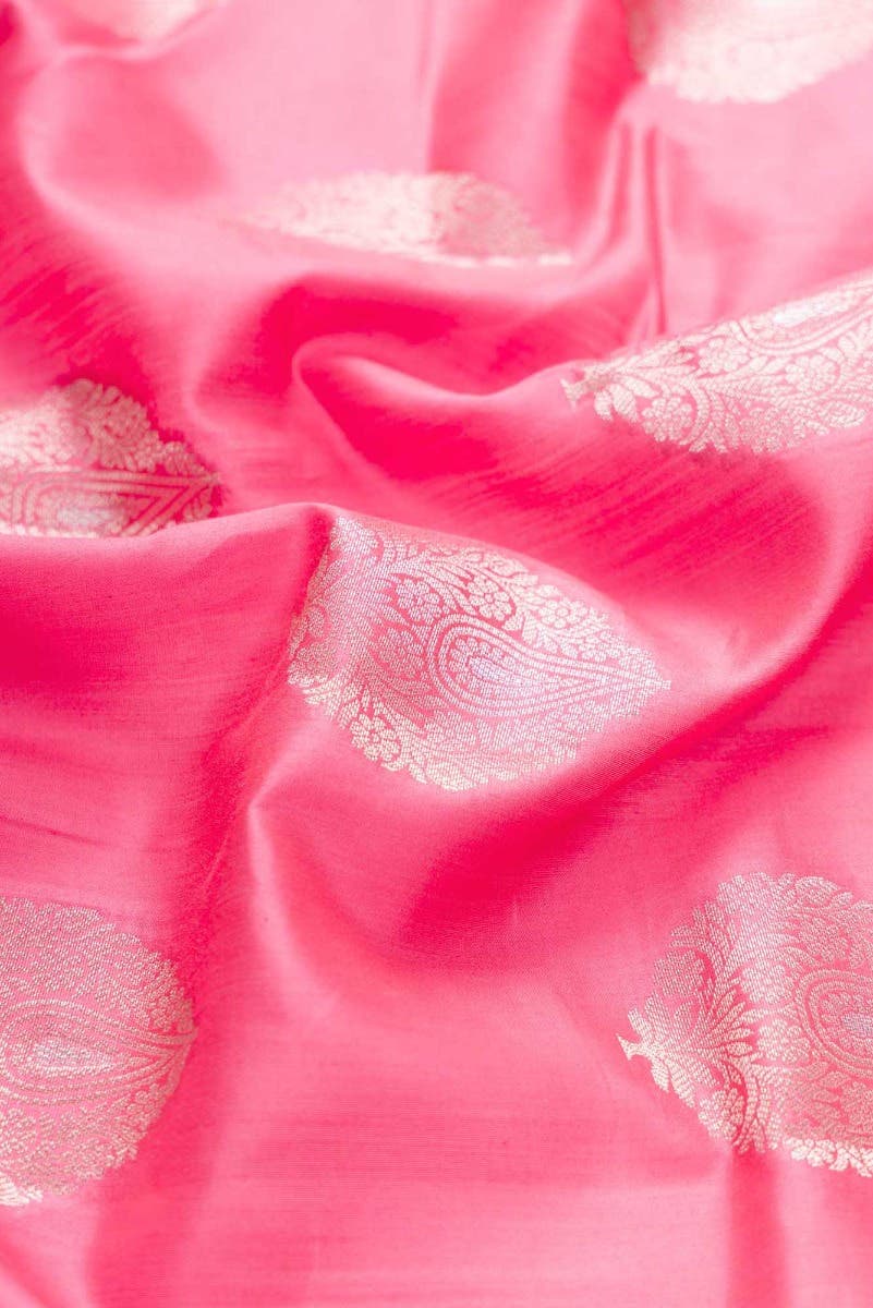 Rose pink Banarasi Raw Silk Saree - Image 3