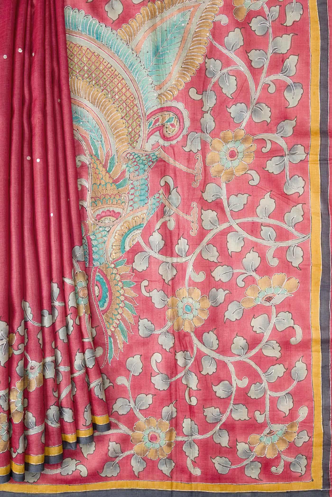 Pink Dual Tone Tussar Silk Saree - Image 2