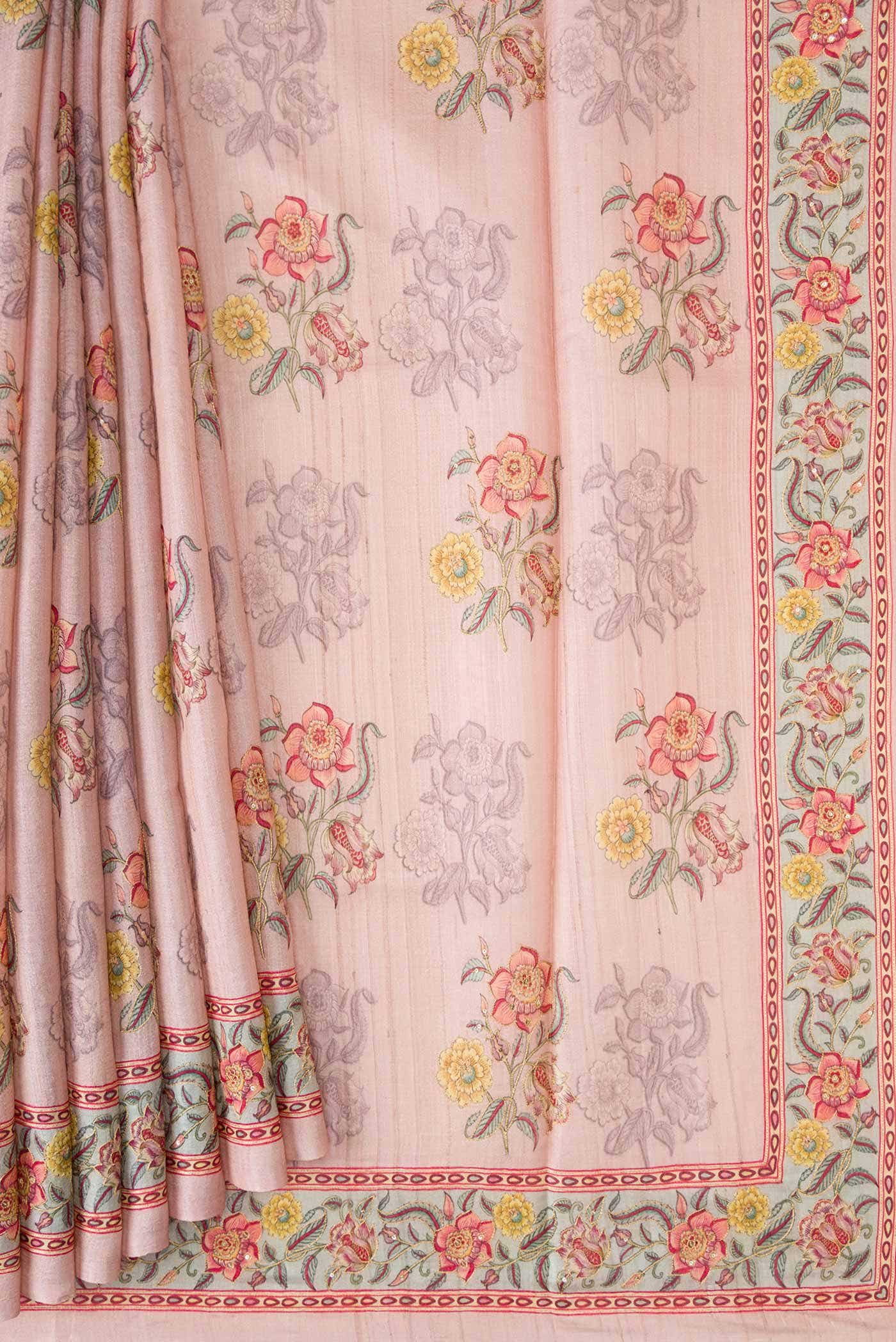Pink Dual Tone Tussar Silk Saree - Image 2