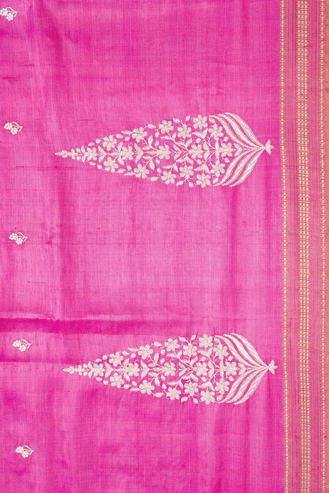 Pink Dual Tone Tussar Silk Saree - Image 3