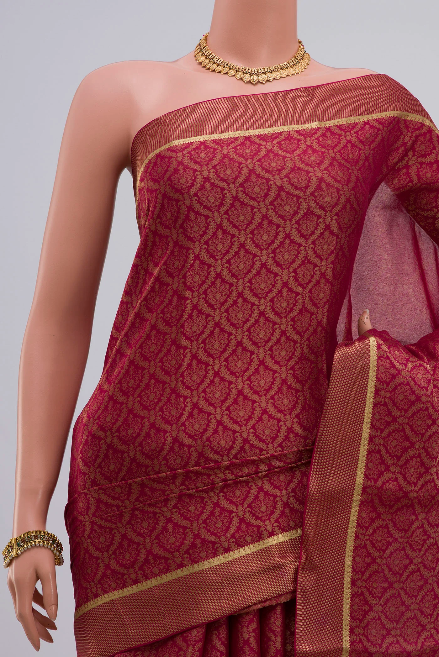 Dark Pink Mysore Crepe Saree - Image 2