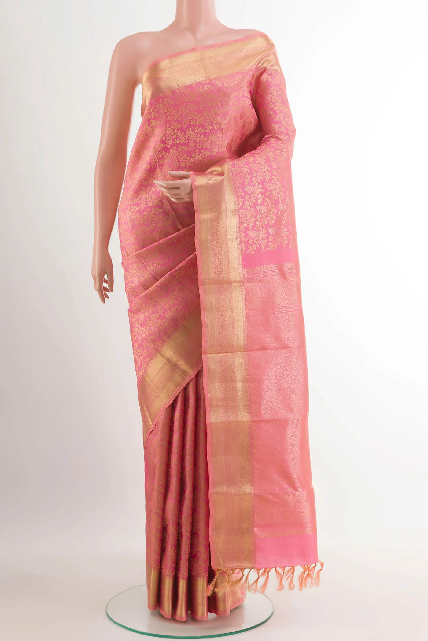 Rose pink Kanchipuram Silk Saree