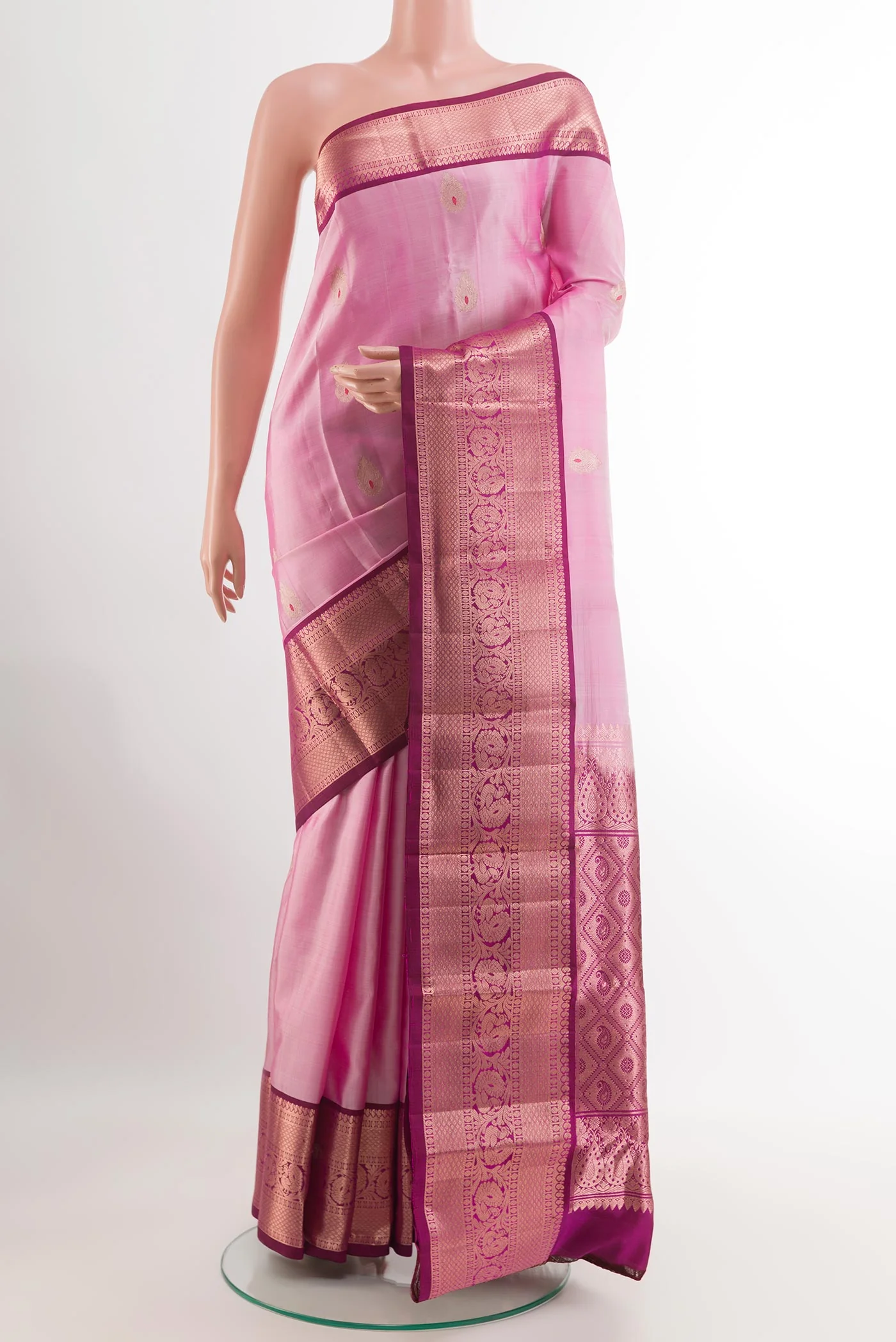 Rose pink Kanchipuram Silk Saree - Image 2